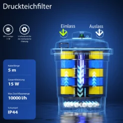SunSun CPF-380 Druckteichfilter 10.000 l/h / 11 W UVC Einheit,Teichdruckfilter für Teiche bis 12.000 Liter, Teichklärer, Filteranlage