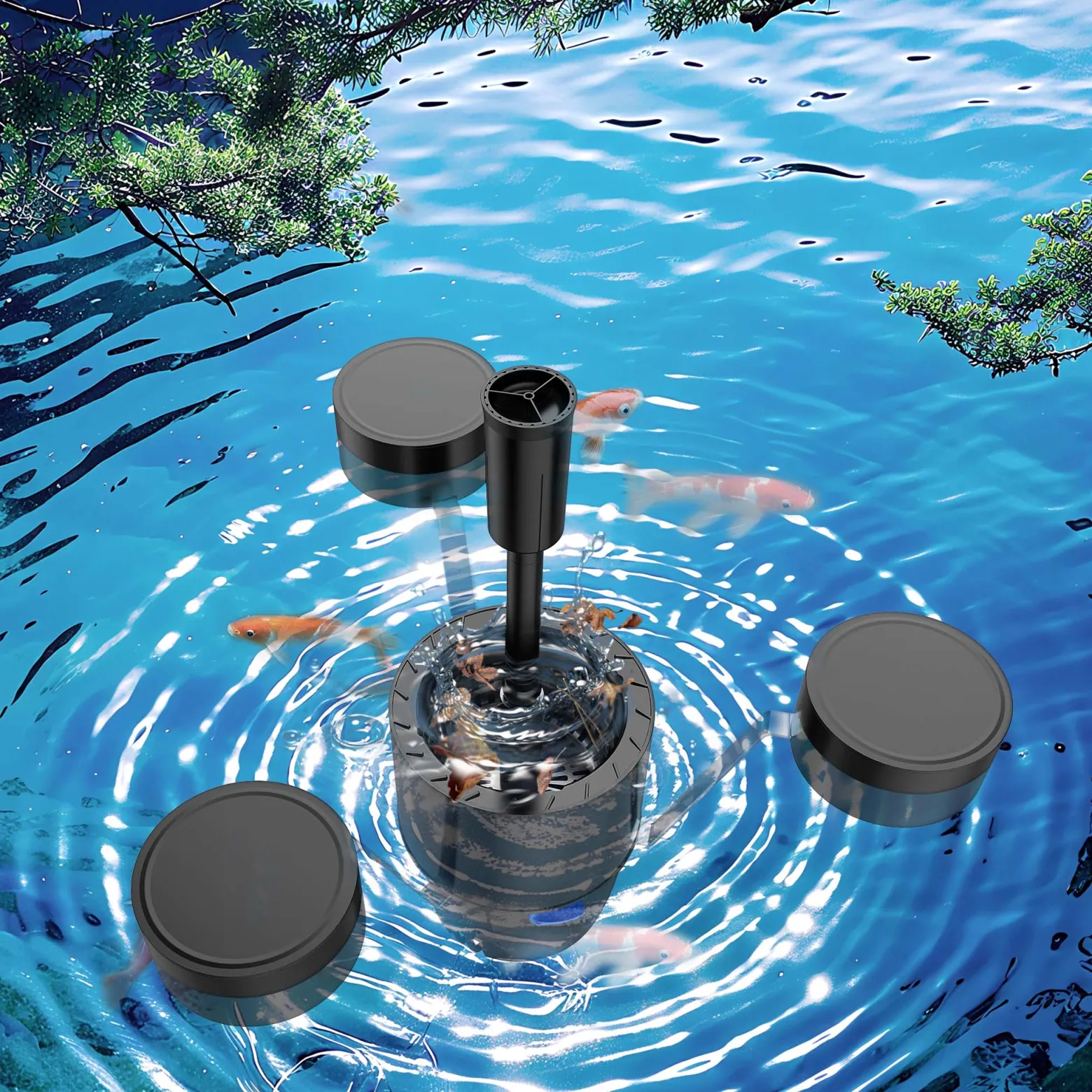 SunSun CSP-250 Schwimmskimmer für Teiche bis 40 m², 2500 l/h 45 W, Skimmer mit Springbrunnen, Blättersammler mit Pumpe, Gartenteich Teichpflege