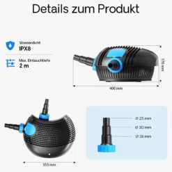 SunSun CTF-1000B SuperECO Teichpumpe 10.000 l/h / 80 W, energiesparende Filterpumpe, Bachlaufpumpe für Koiteiche, Umwälzpumpe, Gartenteichpumpe