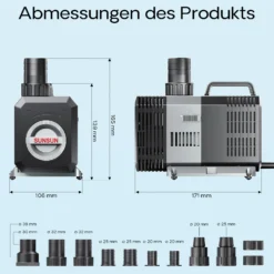 SunSun CTP-2800 SuperECO Teichpumpe 3000 l/h / 10 W, energiesparende Filterpumpe, Bachlaufpumpe für Koiteiche, Umwälzpumpe, Gartenteichpumpe