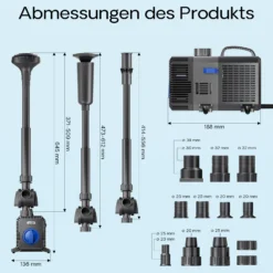 SunSun CTP-5003 SuperECO Teichpumpe 5000 l/h 30 W, 3,3 m Förderhöhe, als Springbrunnenpumpe Filterpumpe Skimmerpumpe regelbar höhenverstellbar