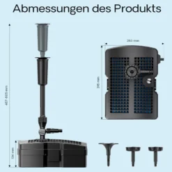 SunSun CUF-6000 3in1 Filter mit 3 Fontänenaufsätzen 2500l/h 54W, 9W UVC-Klärer und 3 Filterstufen inkl. Filtermedien, Springbrunnen Teich Pump