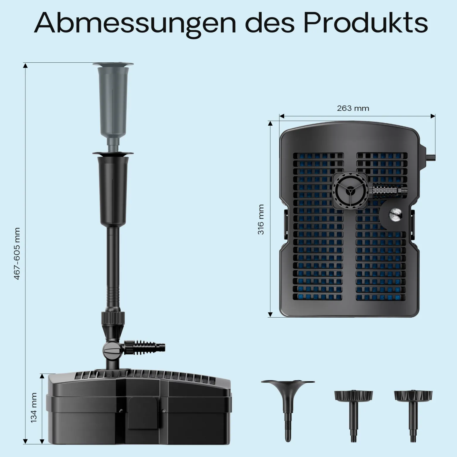 SunSun CUF-6000 3in1 Filter mit 3 Fontänenaufsätzen 2500l/h 54W, 9W UVC-Klärer und 3 Filterstufen inkl. Filtermedien, Springbrunnen Teich Pump