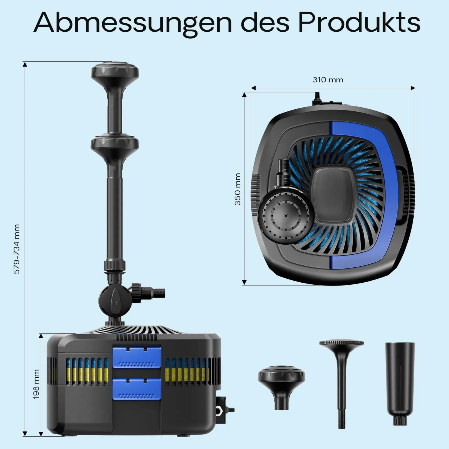 SunSun CUF-4800 Springbrunnenpumpe 4500 l/h / 45 W / 4 m Förderhöhe mit eingebautem 11 W UVC-Teichklärer, energiesparende Teichpumpe, Pumpe mit Fontäne, Wasserpumpe