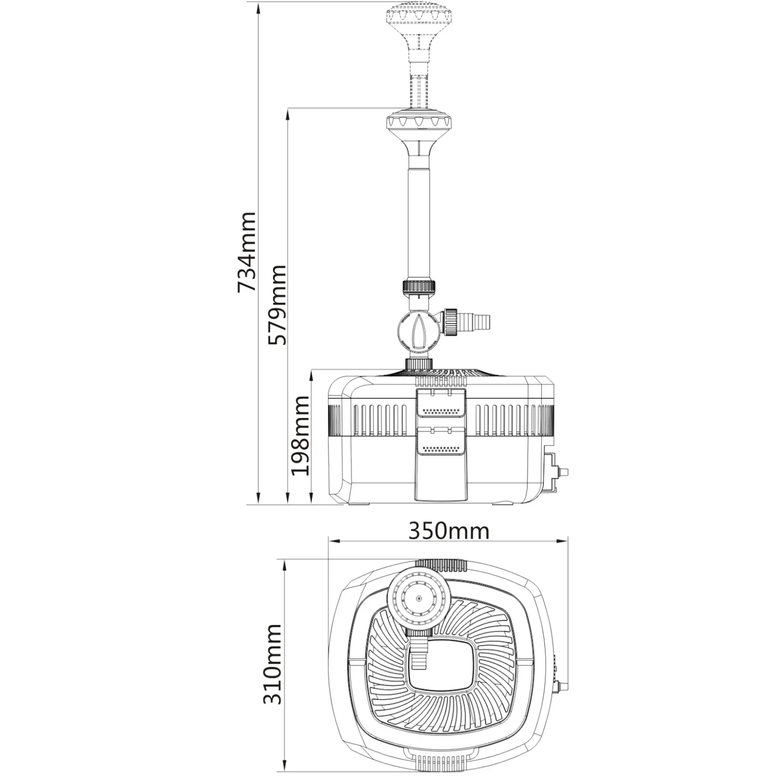 SunSun CUF-3800 Springbrunnenpumpe 3600 l/h / 35 W / 2,8 m Förderhöhe mit eingebautem 11 W UVC-Teichklärer, energiesparende Teichpumpe, Pumpe mit Fontäne, Wasserpumpe