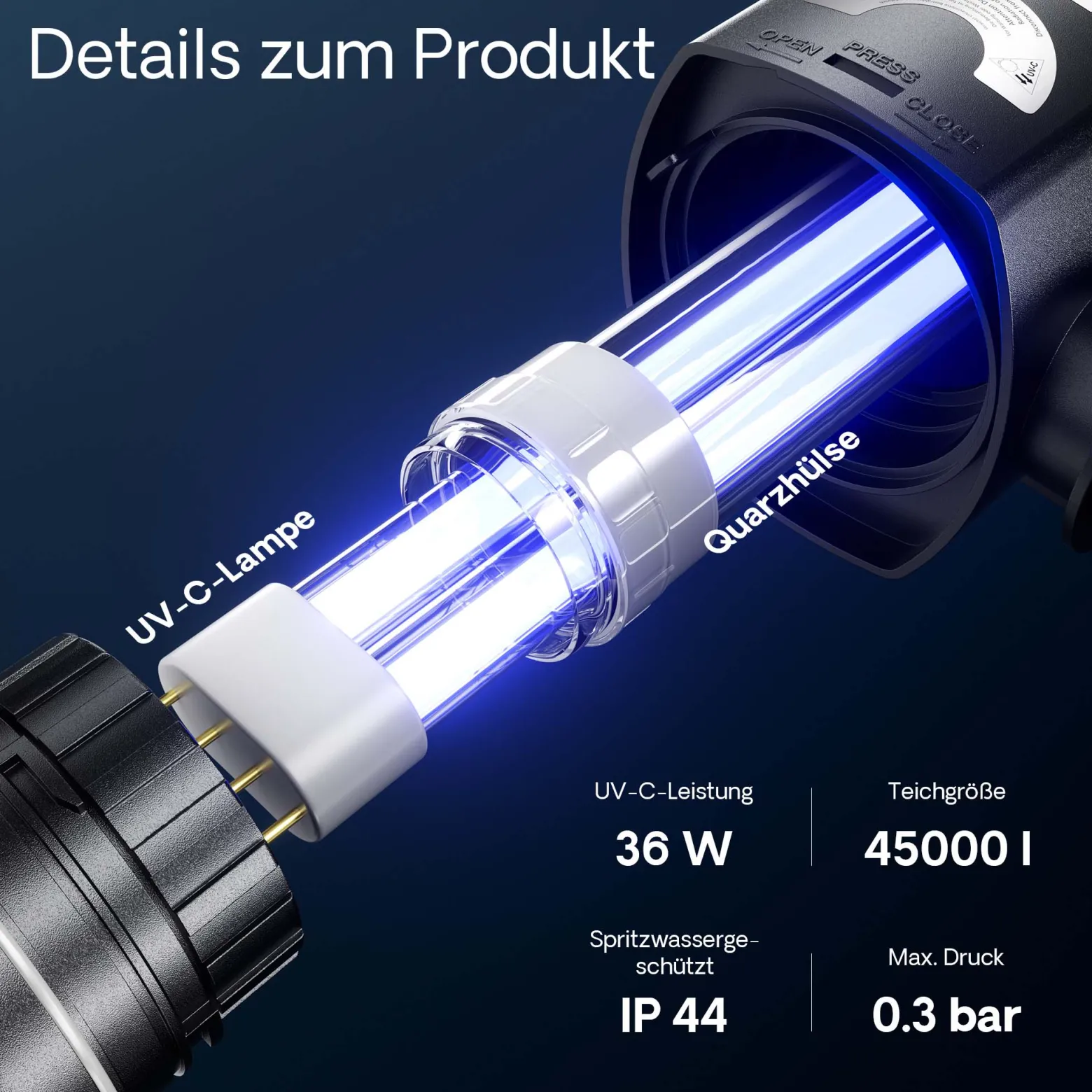 SunSun CUV-236 Teichklärer 6000 l/h / 36 W UVC, Vorklärgerät für Teichfilter & Teichpumpe, Wasserklärer mit UV-Lampe, Lichtfilter zur Algenbekämpfung