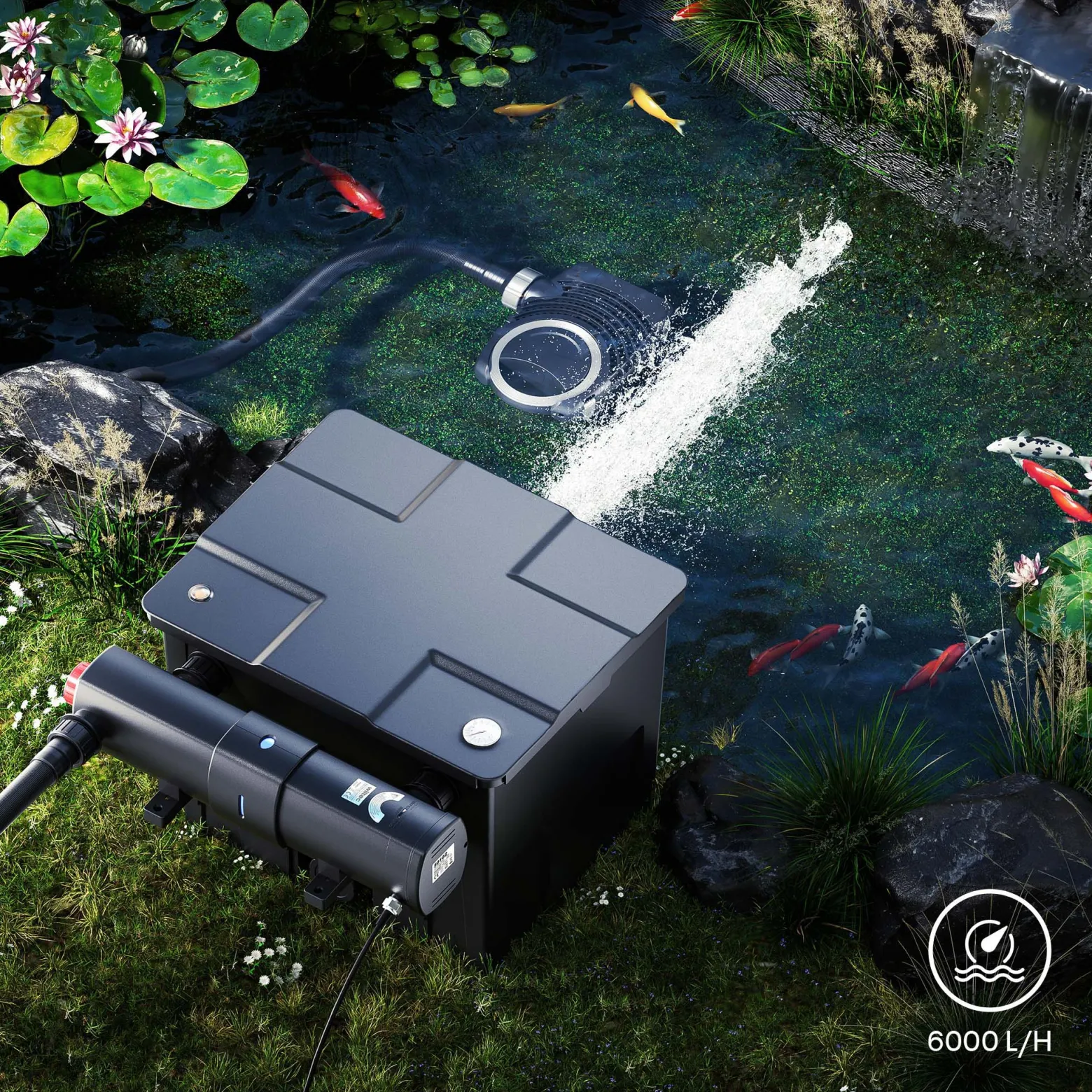 SunSun CUV-236 Teichklärer 6000 l/h / 36 W UVC, Vorklärgerät für Teichfilter & Teichpumpe, Wasserklärer mit UV-Lampe, Lichtfilter zur Algenbekämpfung