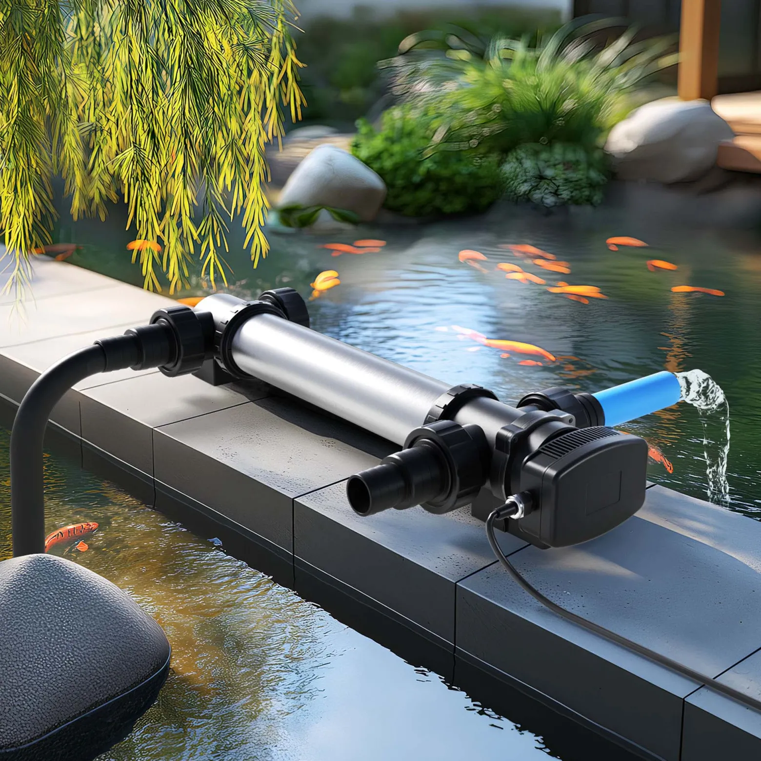 SunSun CUV-755 Teichklärer 8000 l/h / 55 W UVC, Vorklärgerät für Teichfilter & Teichpumpe, Wasserklärer mit UV-Lampe, Lichtfilter zur Algenbekämpfung