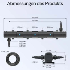 SunSun CUV-272 Teichklärer 6000 l/h / 72 W UVC, Vorklärgerät für Teichfilter & Teichpumpe, Wasserklärer mit UV-Lampe, Lichtfilter zur Algenbekämpfung