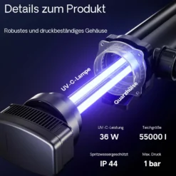 SunSun CUV-336 Teichklärer 7000 l/h / 36 W UVC, Vorklärgerät für Teichfilter & Teichpumpe, Wasserklärer mit UV-Lampe, Lichtfilter zur Algenbekämpfung