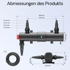 SunSun CUV-218 Teichklärer 2500 l/h / 18 W UVC, Vorklärgerät für Teichfilter & Teichpumpe, Wasserklärer mit UV-Lampe, Lichtfilter zur Algenbekämpfung