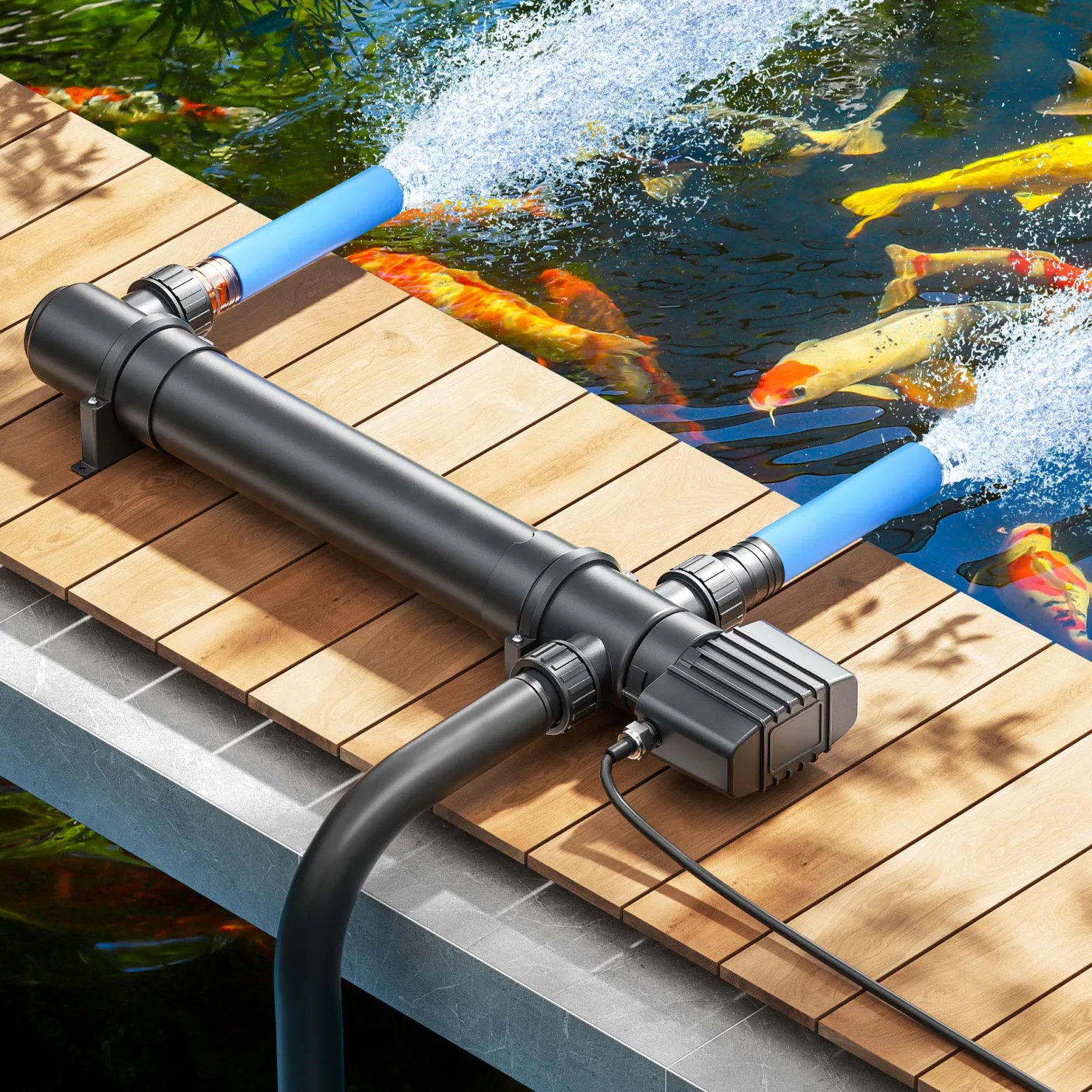 SunSun CUV-155 Teichklärer 5000 l/h / 55 W UVC, Vorklärgerät für Teichfilter & Teichpumpe, Wasserklärer mit UV-Lampe, Lichtfilter zur Algenbekämpfung