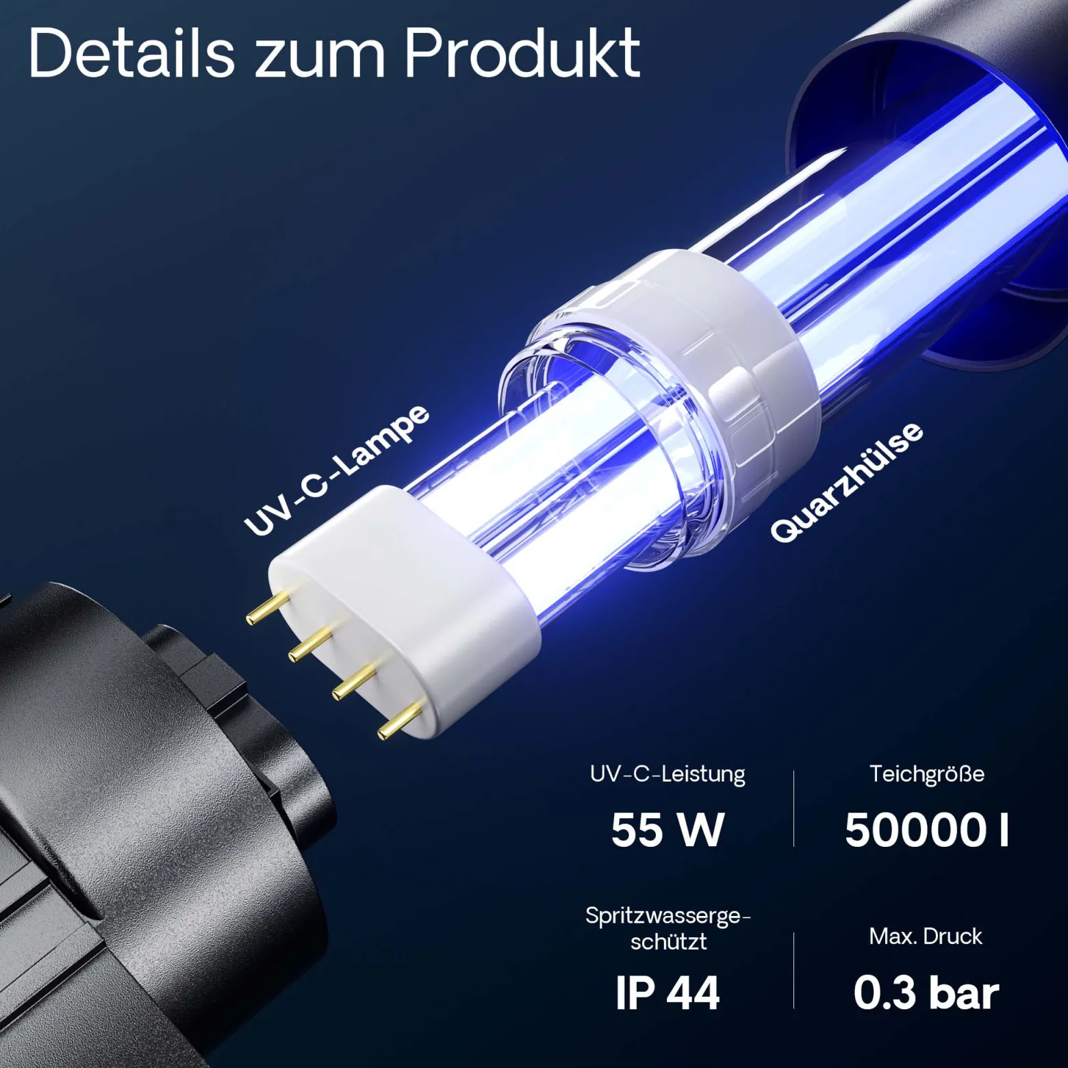 SunSun CUV-155 Teichklärer 5000 l/h / 55 W UVC, Vorklärgerät für Teichfilter & Teichpumpe, Wasserklärer mit UV-Lampe, Lichtfilter zur Algenbekämpfung