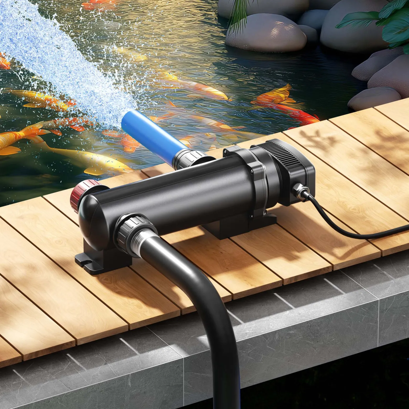 SunSun CUV-318 Teichklärer 3000 l/h / 18 W UVC Vorklärgerät für Teichfilter & Teichpumpe Wasserklärer mit UV-Lampe Lichtfilter zur Algenbekämpfung