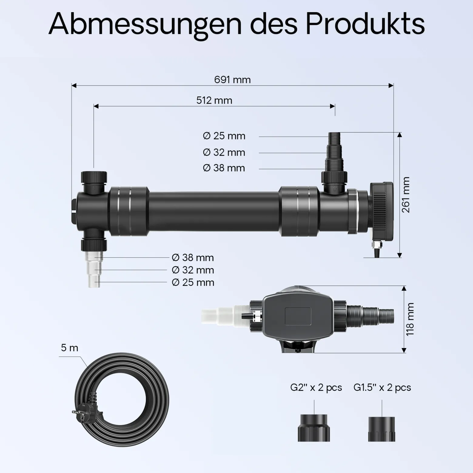 SunSun CUV-655 Teichklärer 8000 l/h / 55 W UVC, Vorklärgerät für Teichfilter & Teichpumpe, Wasserklärer mit UV-Lampe, Lichtfilter zur Algenbekämpfung