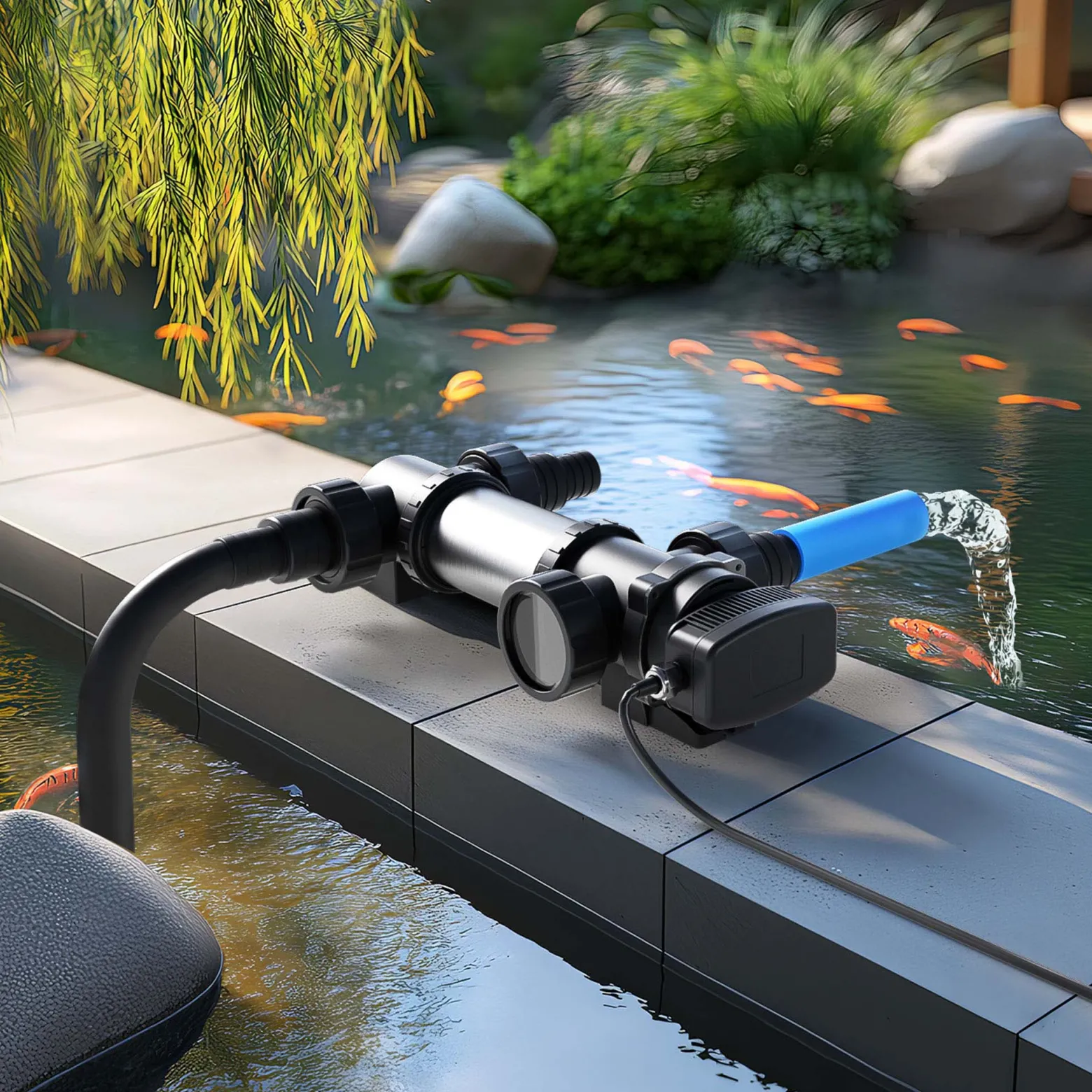 SunSun CUV-724 Teichklärer 5000 l/h / 24 W UVC, Vorklärgerät für Teichfilter & Teichpumpe, Wasserklärer mit UV-Lampe, Lichtfilter zur Algenbekämpfung