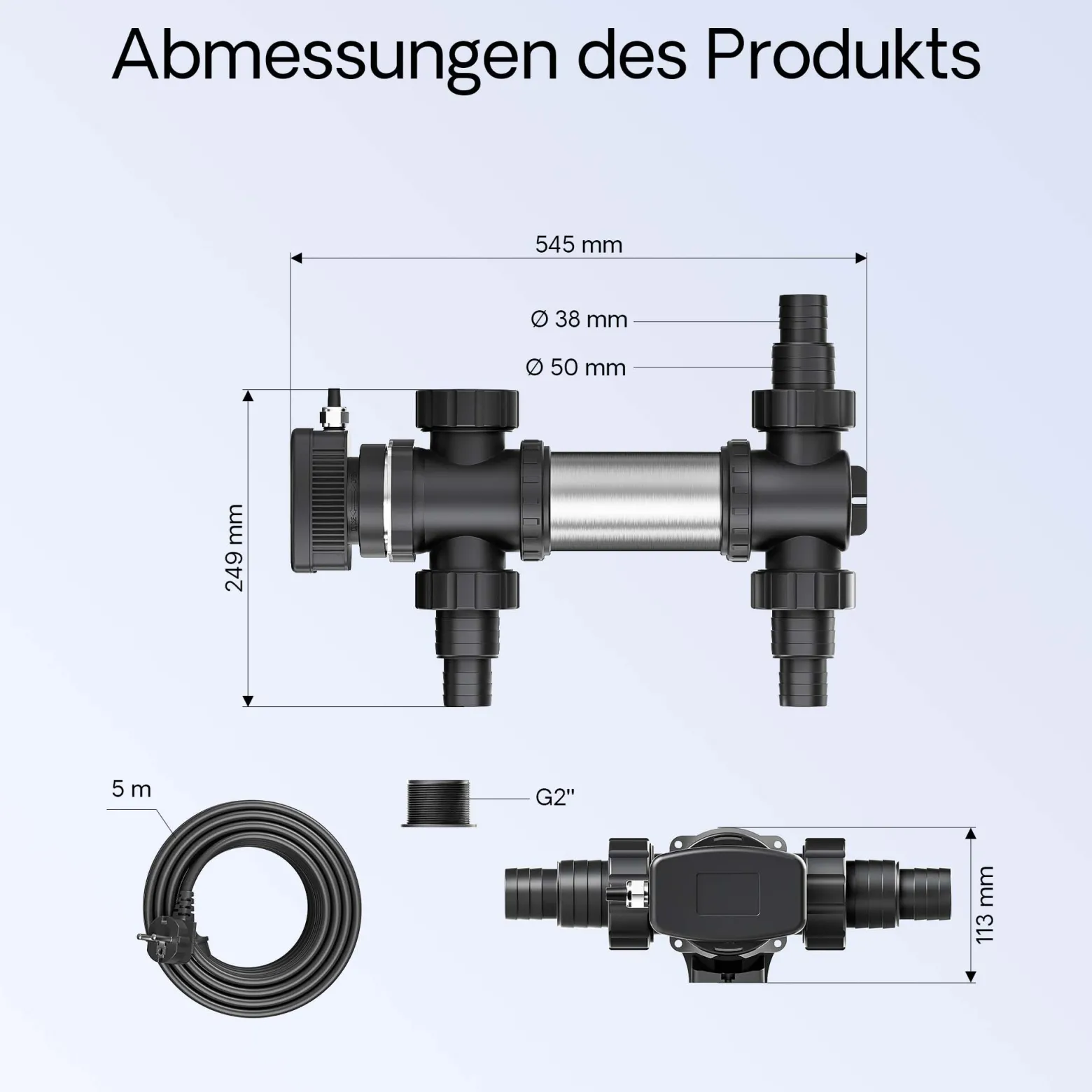 SunSun CUV-724 Teichklärer 5000 l/h / 24 W UVC, Vorklärgerät für Teichfilter & Teichpumpe, Wasserklärer mit UV-Lampe, Lichtfilter zur Algenbekämpfung