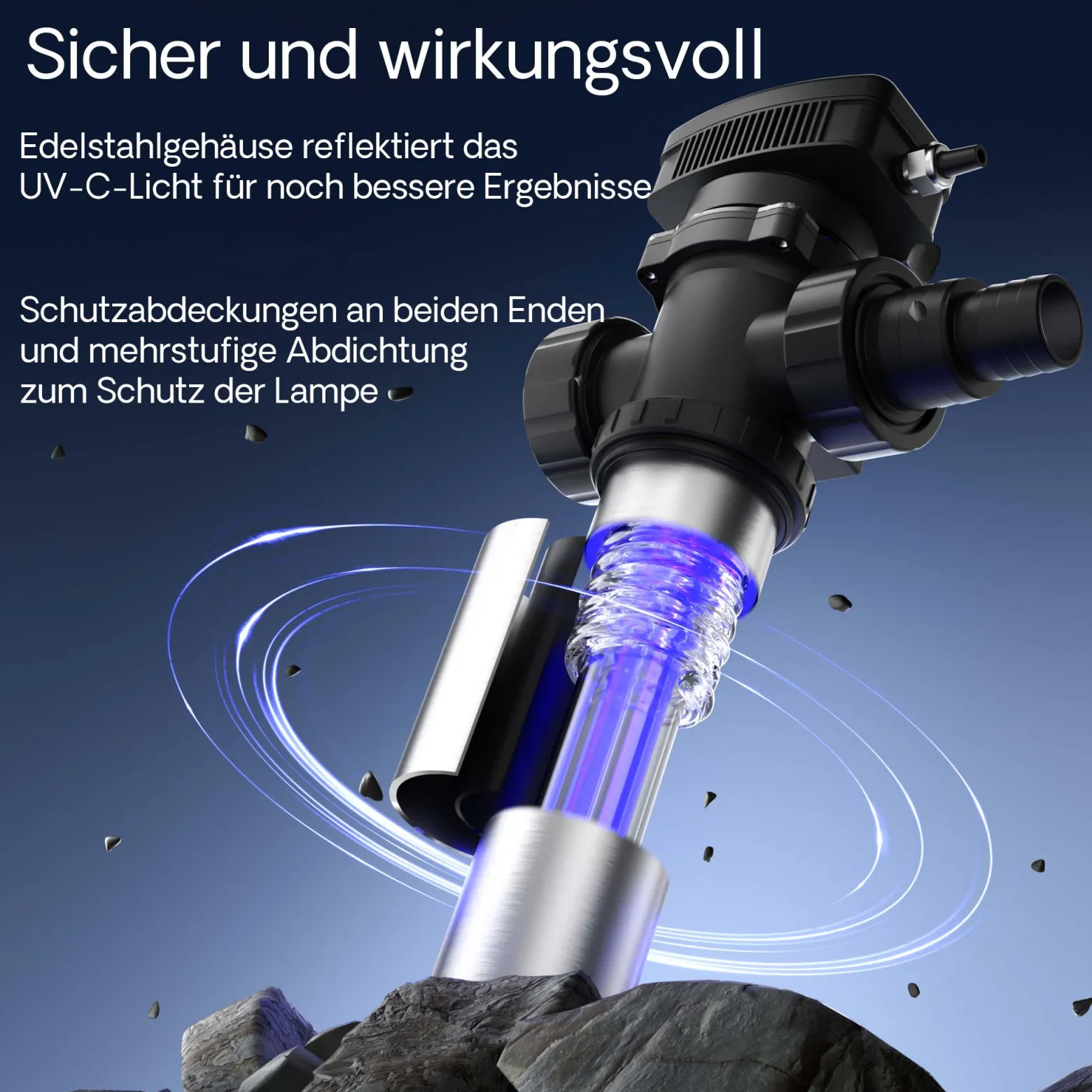 SunSun CUV-724 Teichklärer 5000 l/h / 24 W UVC, Vorklärgerät für Teichfilter & Teichpumpe, Wasserklärer mit UV-Lampe, Lichtfilter zur Algenbekämpfung