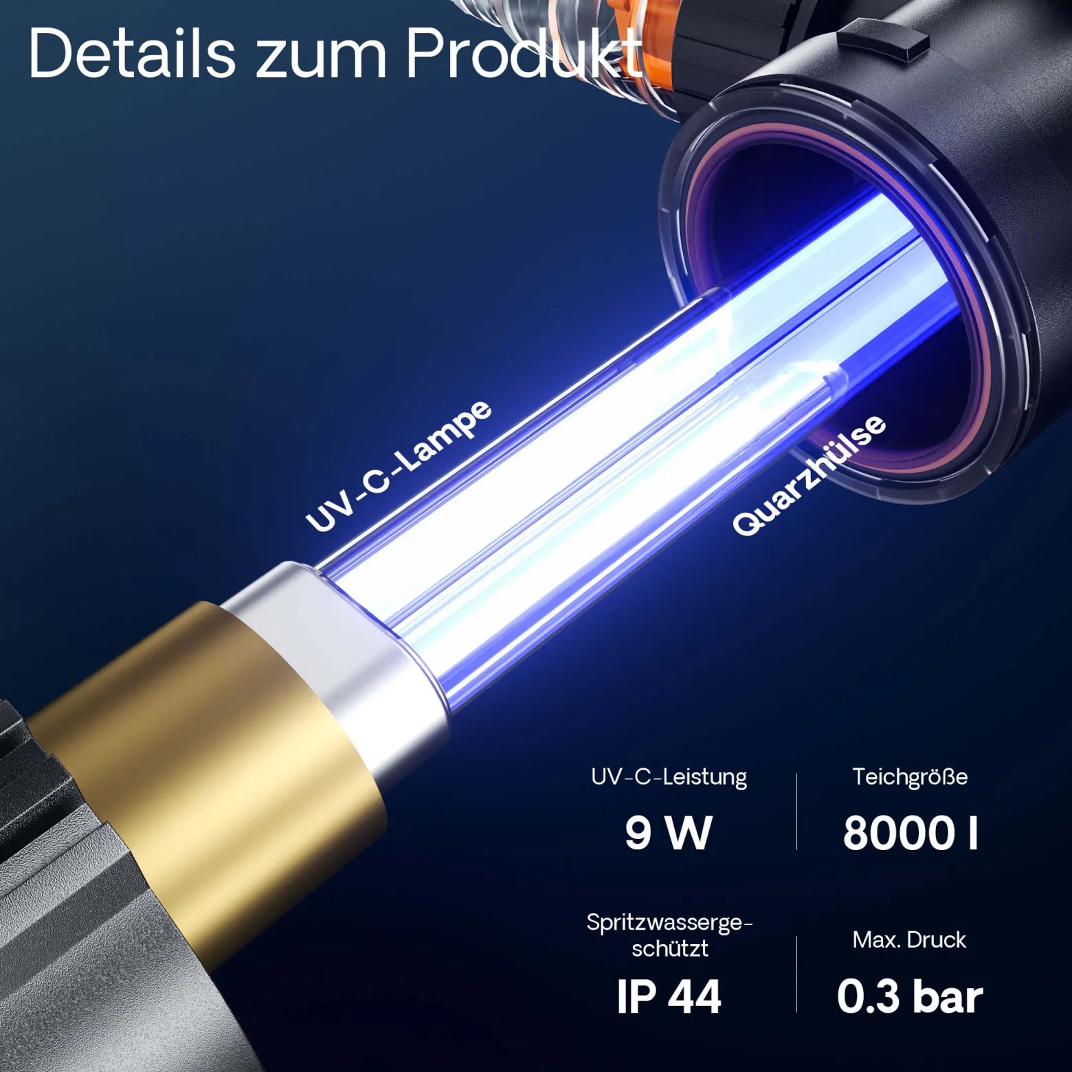 SunSun CUV-209 Teichklärer 1500 l/h / 9 W UVC, Vorklärgerät für Teichfilter & Teichpumpe, Wasserklärer mit UV-Lampe, Lichtfilter zur Algenbekämpfung