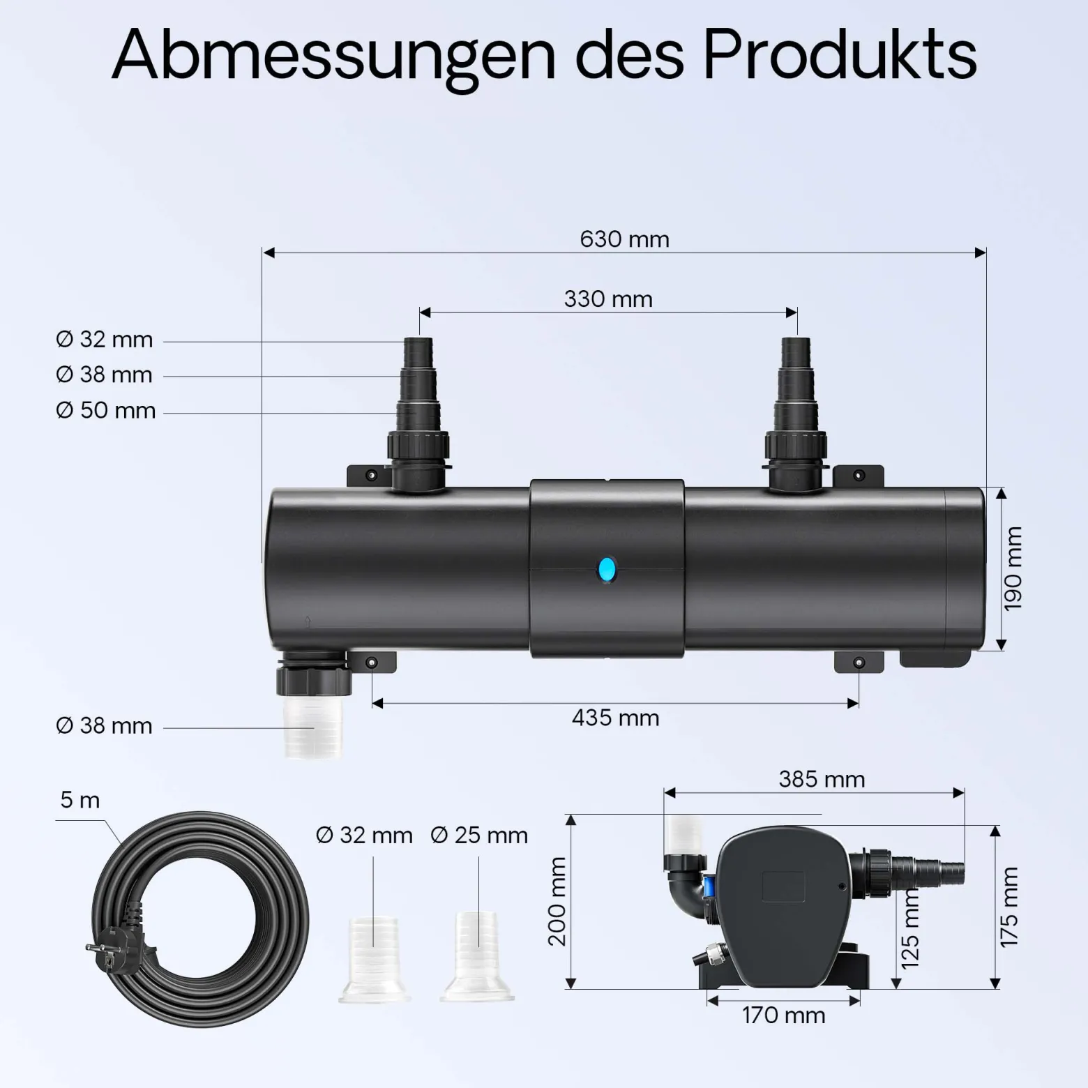 SunSun CUV-2110 Teichklärer 8000 l/h / 110 W UVC für Teichgrößen bis 120.000 Liter, Vorklärgerät für Teichfilter & Teichpumpe, Wasserklärer mit UV-Lampe, Lichtfilter zur Algenbekämpfung