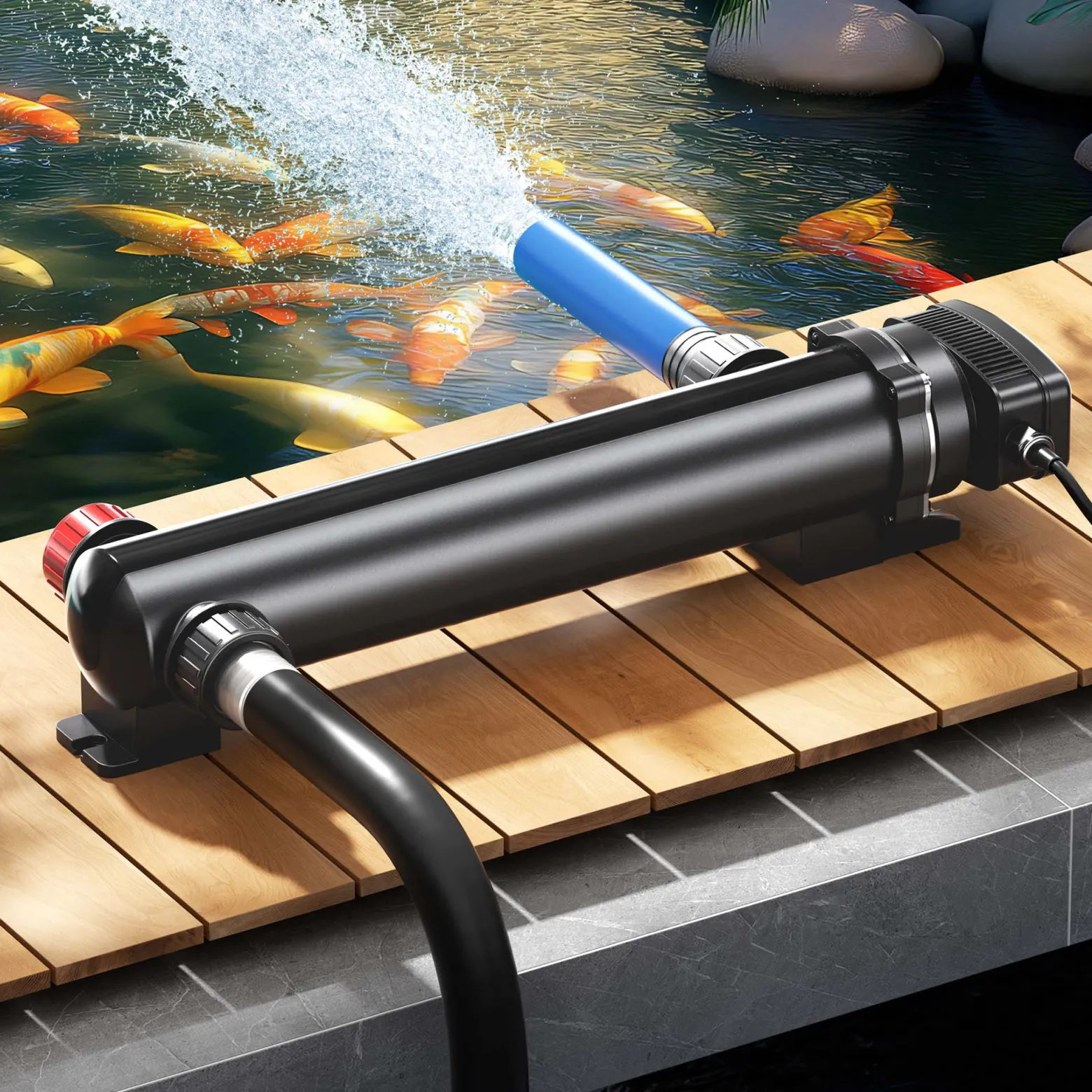 SunSun CUV-324 Teichklärer 5000 l/h / 24 W UVC, Vorklärgerät für Teichfilter & Teichpumpe, Wasserklärer mit UV-Lampe, Lichtfilter zur Algenbekämpfung