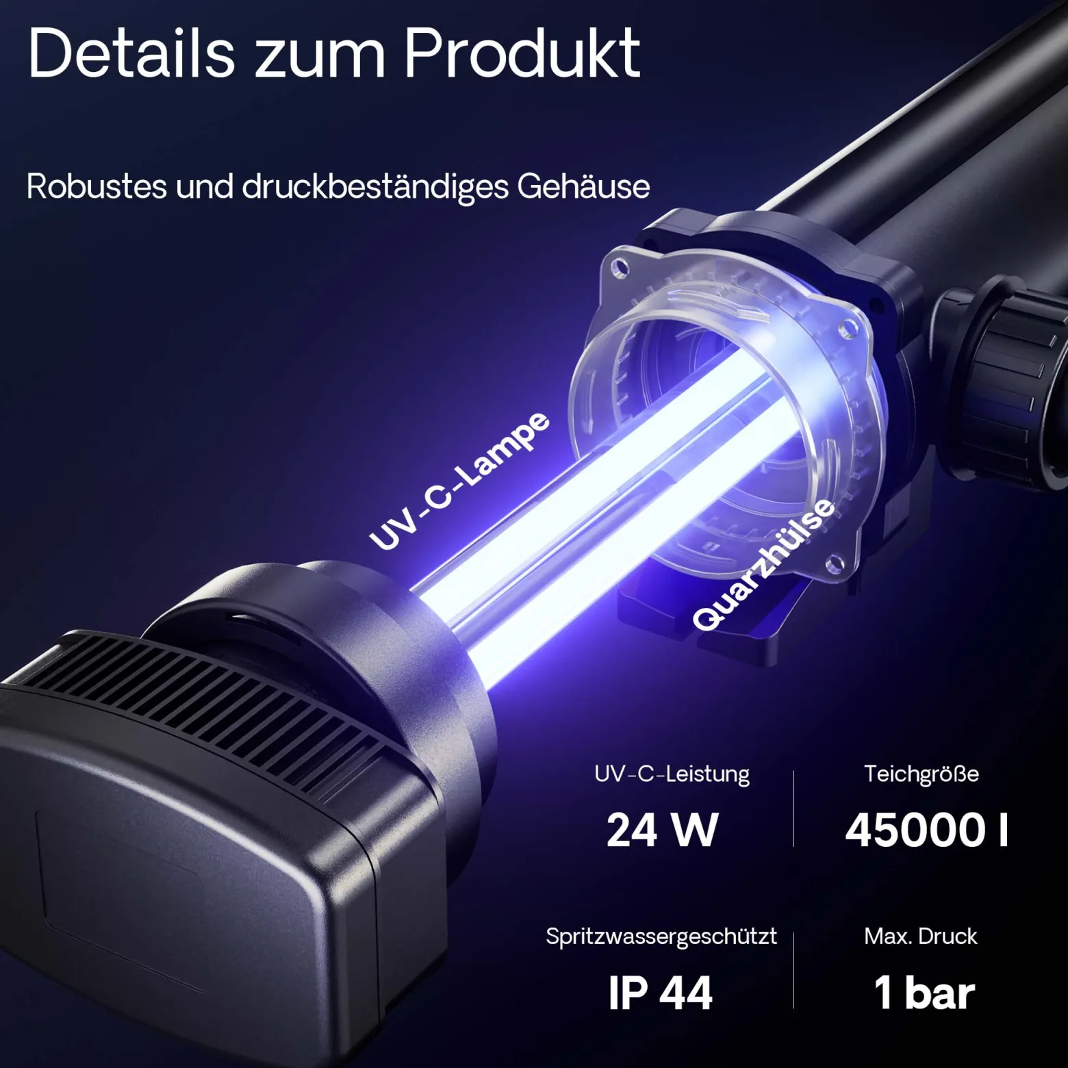 SunSun CUV-324 Teichklärer 5000 l/h / 24 W UVC, Vorklärgerät für Teichfilter & Teichpumpe, Wasserklärer mit UV-Lampe, Lichtfilter zur Algenbekämpfung