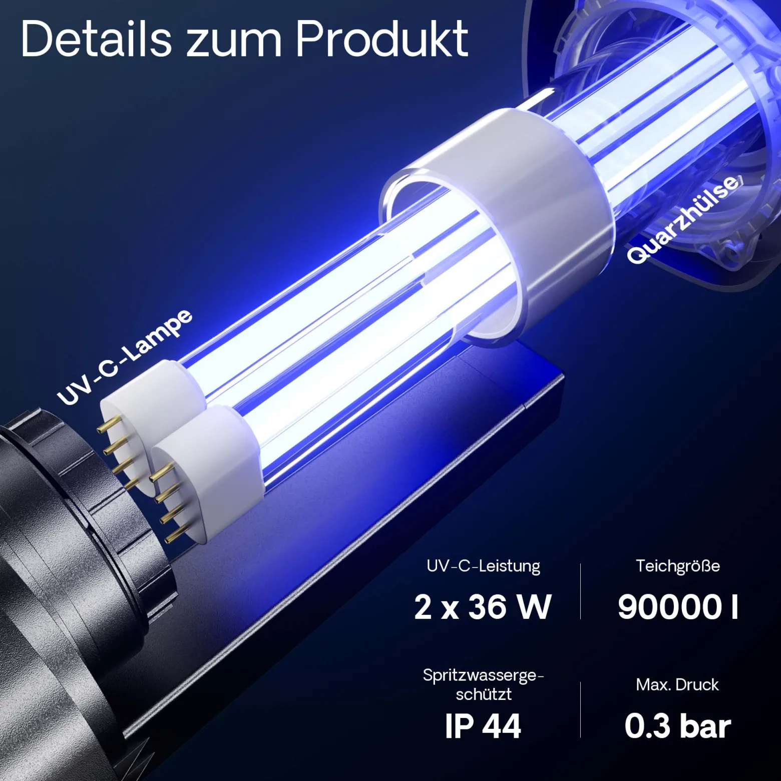 SunSun CUV-2072 Teichklärer 8000 l/h / 72 W UVC für Teichgrößen bis 90.000 Liter, Vorklärgerät für Teichfilter & Teichpumpe, Wasserklärer mit UV-Lampe, Lichtfilter zur Algenbekämpfung