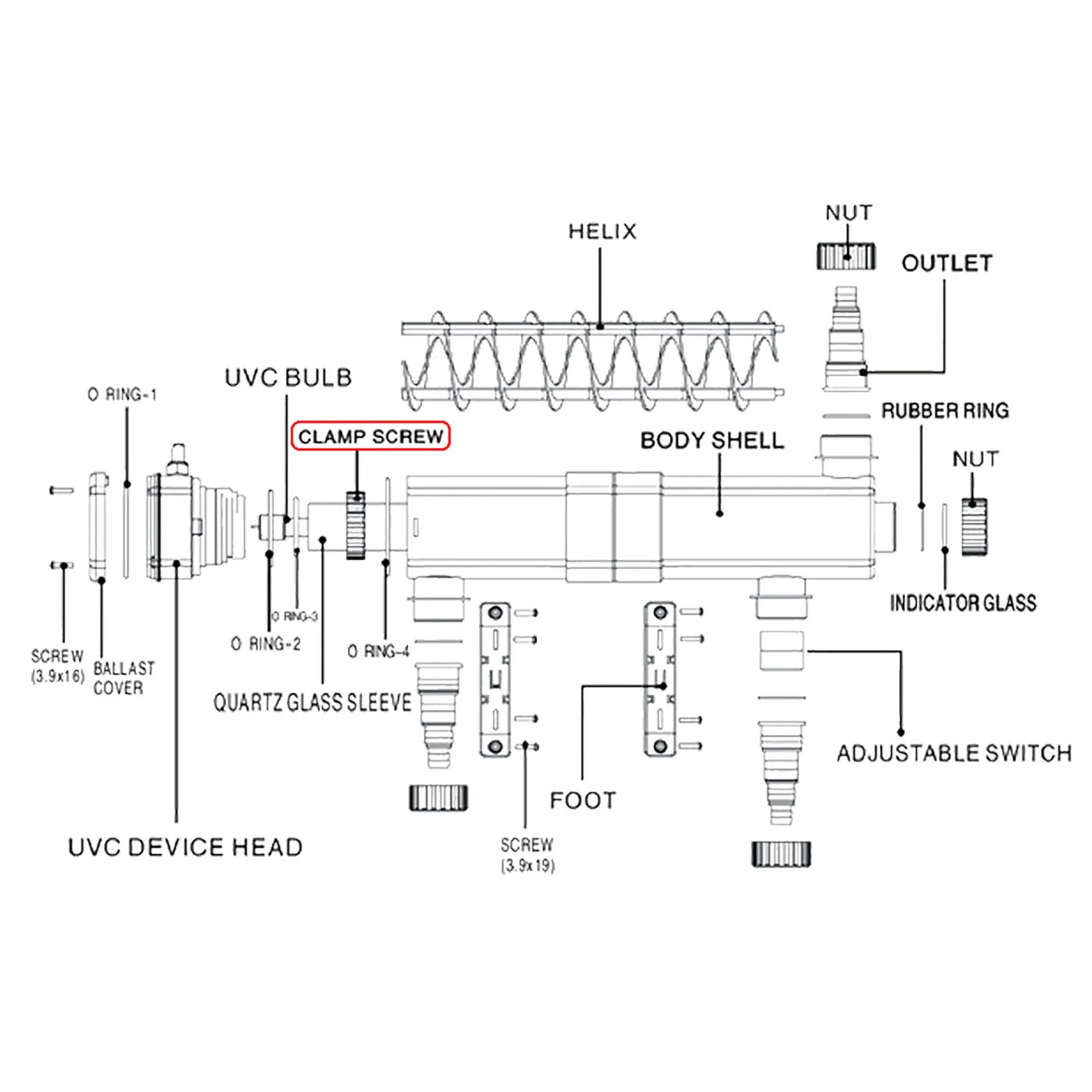SunSun Ersatzteil für CUV-224 Teichklärer– Quarzglasfixierung A – für Teichfilter, für UV Leuchtmittel, UVC Klärer Zubehör