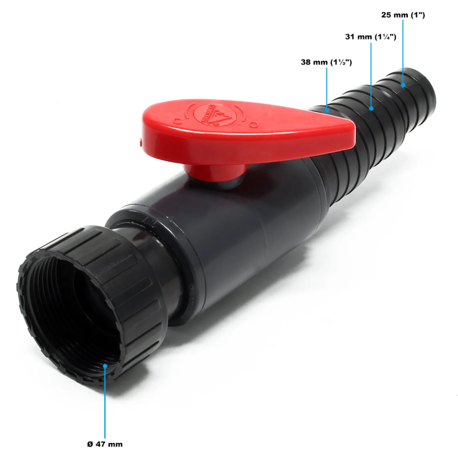 SunSun Ersatzteil für Druckteichfilter CPF-15000 Kugelhahn mit Schraubring Ø47 mm, Absperrhahn inkl. Schlauchstufentüllen für Teichdruckfilter