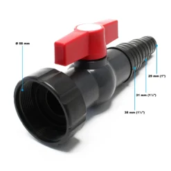 SunSun Ersatzteil für Druckteichfilter CPF-20000/30000 Kugelhahn mit Schraubring Ø 58 mm, Absperrhahn inkl. Schlauchstufentüllen für Teichdruckfilter