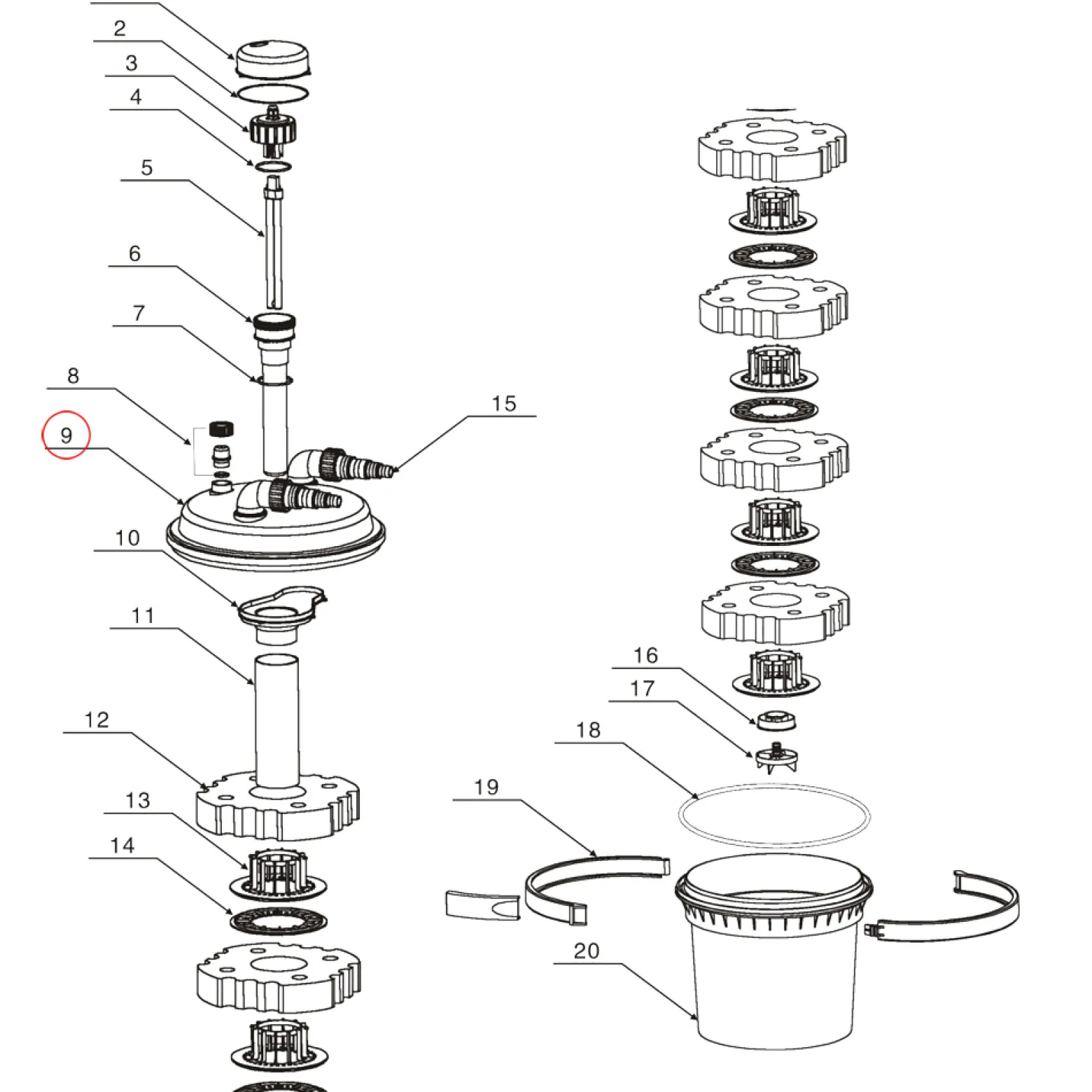 SunSun Ersatzteil für Druckteichfilter CPF-500 Deckel, Teichdruckfilter UV-Lampe 18 W, Teichfilteranlage 10000 l/h, effiziente Wasserfilterung