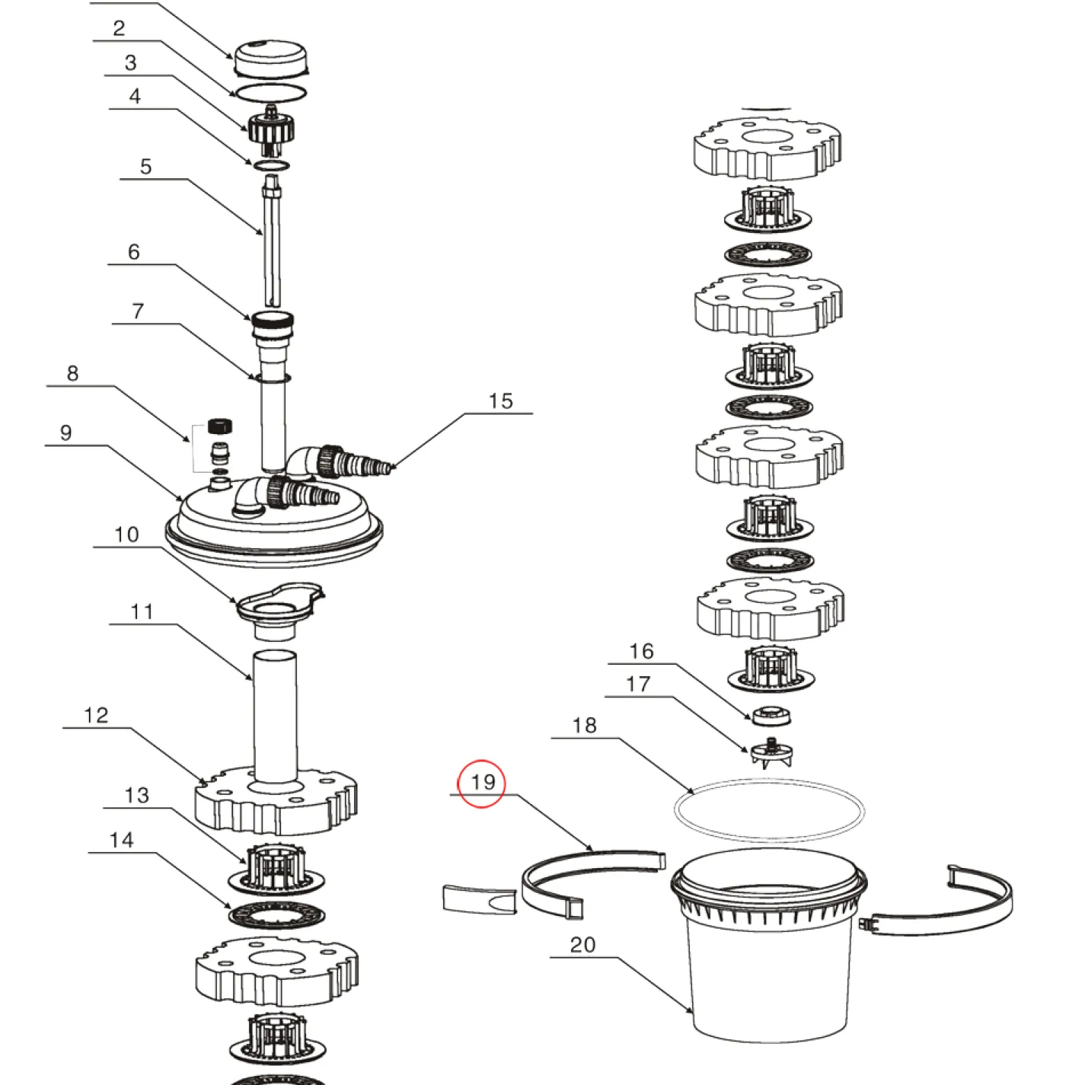SunSun Ersatzteil für Druckteichfilter CPF-280/380/500 Spannring, Teichdruckfilter UVC-Lampe 11 W, 9000 l/h effiziente Teichfilteranlage