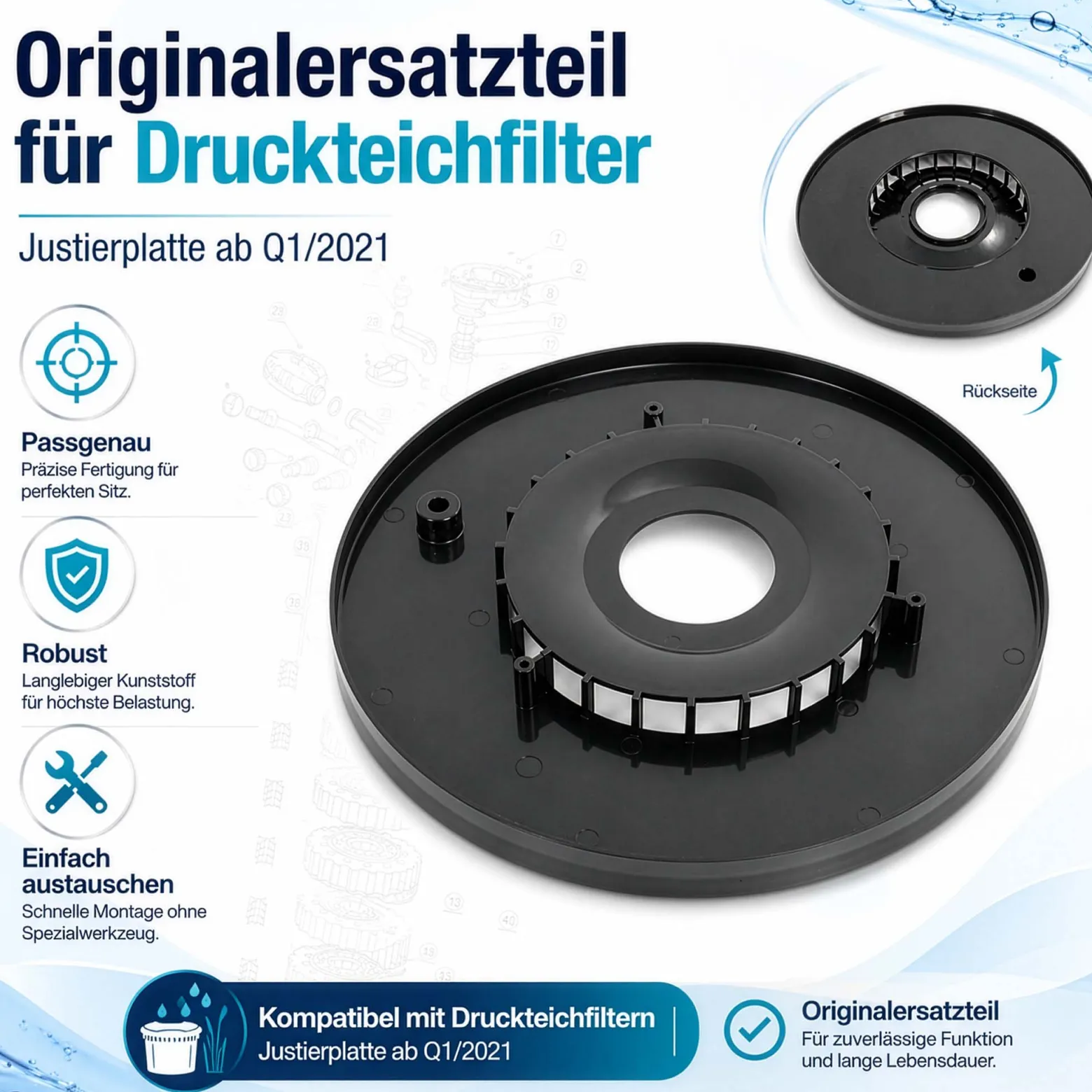 SunSun Ersatzteil für Druckteichfilter ab Q1/2021 Justierplatte Ø 294 mm, Teichdruckfilter UVC-Lampe, Teichfilteranlage hohe Wasserdurchlaufmenge