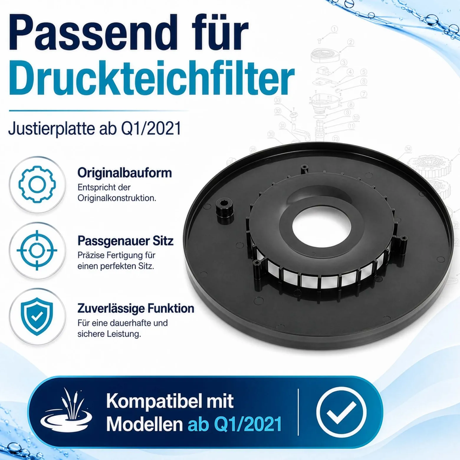 SunSun Ersatzteil für Druckteichfilter ab Q1/2021 Justierplatte Ø 294 mm, Teichdruckfilter UVC-Lampe, Teichfilteranlage hohe Wasserdurchlaufmenge