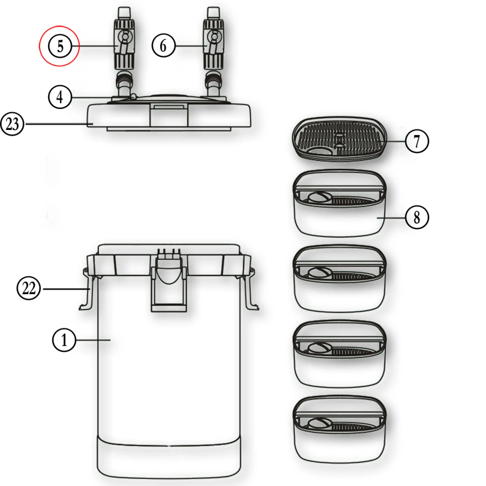 SunSun Ersatzteil für HW-504A 505 Aquarium Außenfilter – Einlass- und Auslassventil – Ø 16 mm – 23,5 mm IG – für Aquarium Aquaristik Zubehör