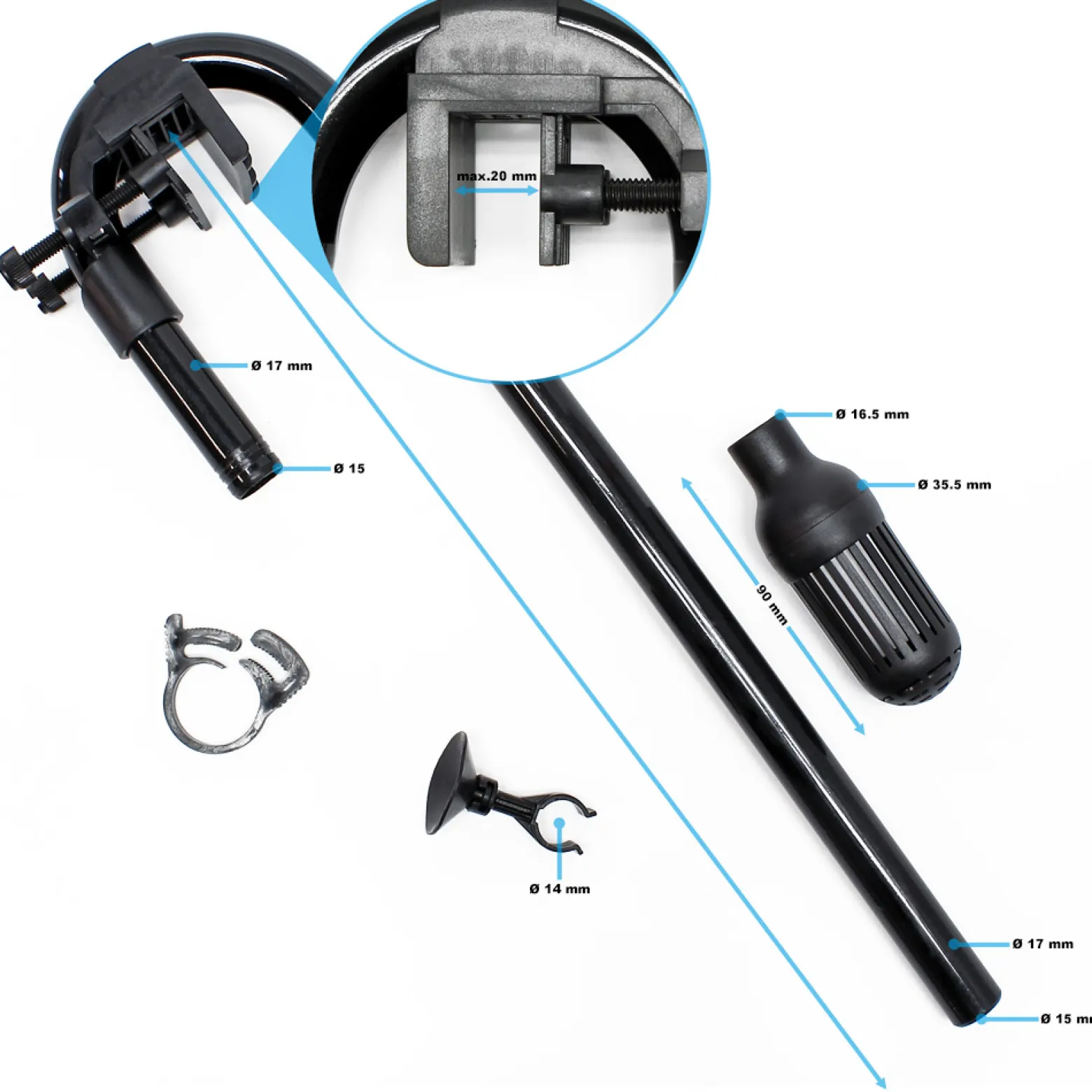 SunSun Ersatzteil für HW-302 Aquarium Außenfilter - Ansaugung Set, Ansaugungsset für Aquariumfilter inkl. Ansaugkorb, Schlauchschelle, Saughalter, Fixierungsklemme und Ansaugbogenrohr