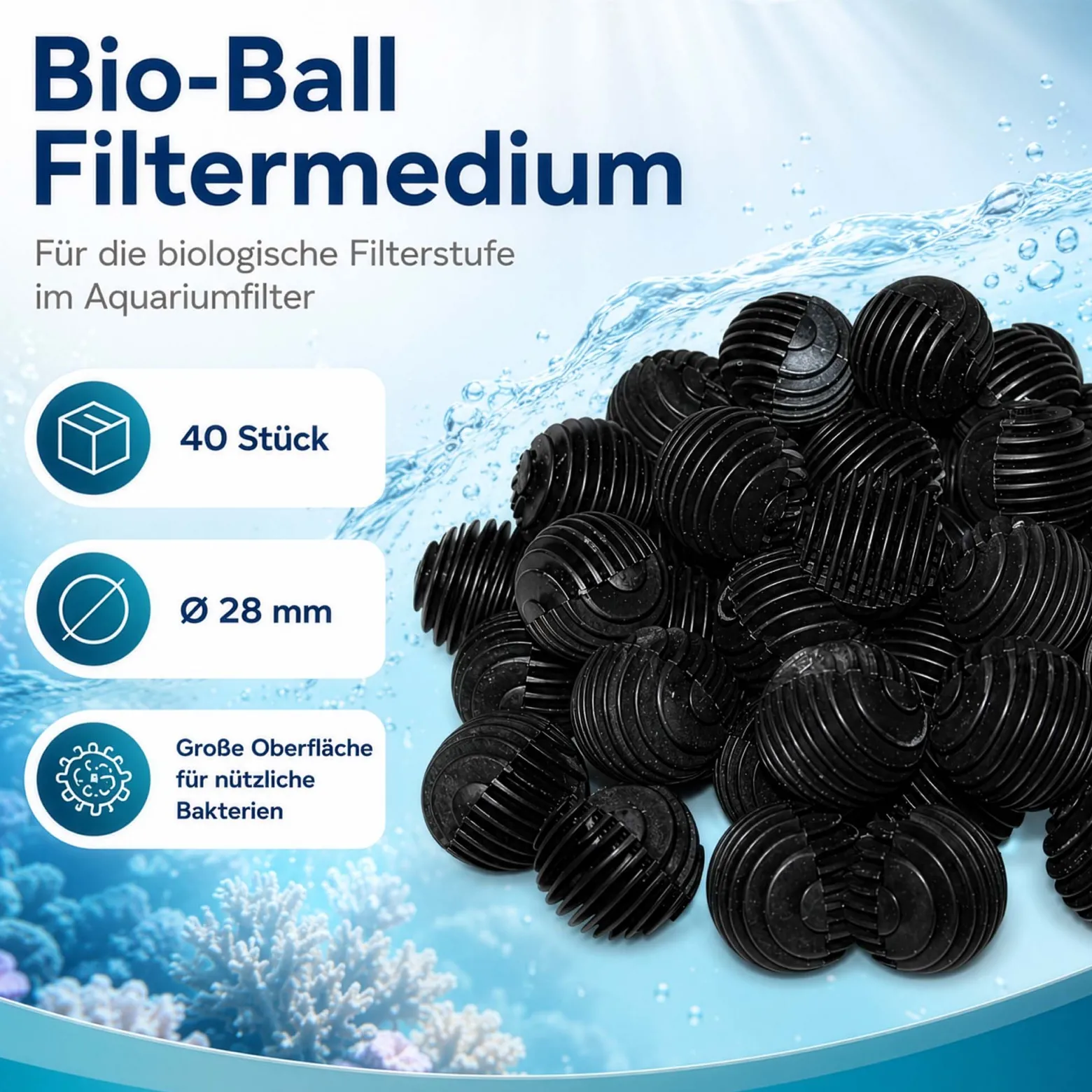SunSun Ersatzteil für HW-304 Aquarium Außenfilter - Bio Balls 40 Stück Ø 28 mm, Biokugeln für Auqariumfilter, Aquariumzubehör Filterkugeln als Filtermedium