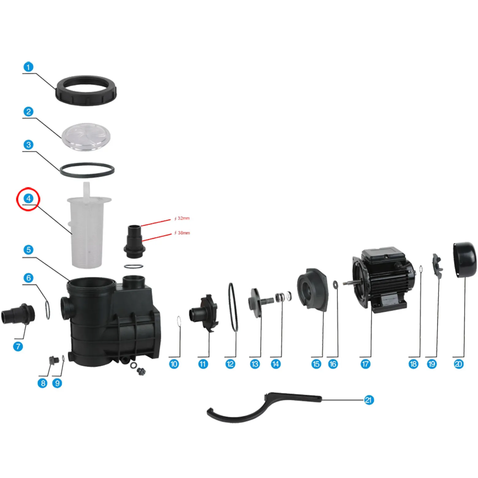 SunSun Ersatzteil für Schwimmbadpumpe Filterkorb, 220 W Poolfilteranlage, Filterpumpe 5000 l/h, Pool Pumpe mit Schwimmerschalter