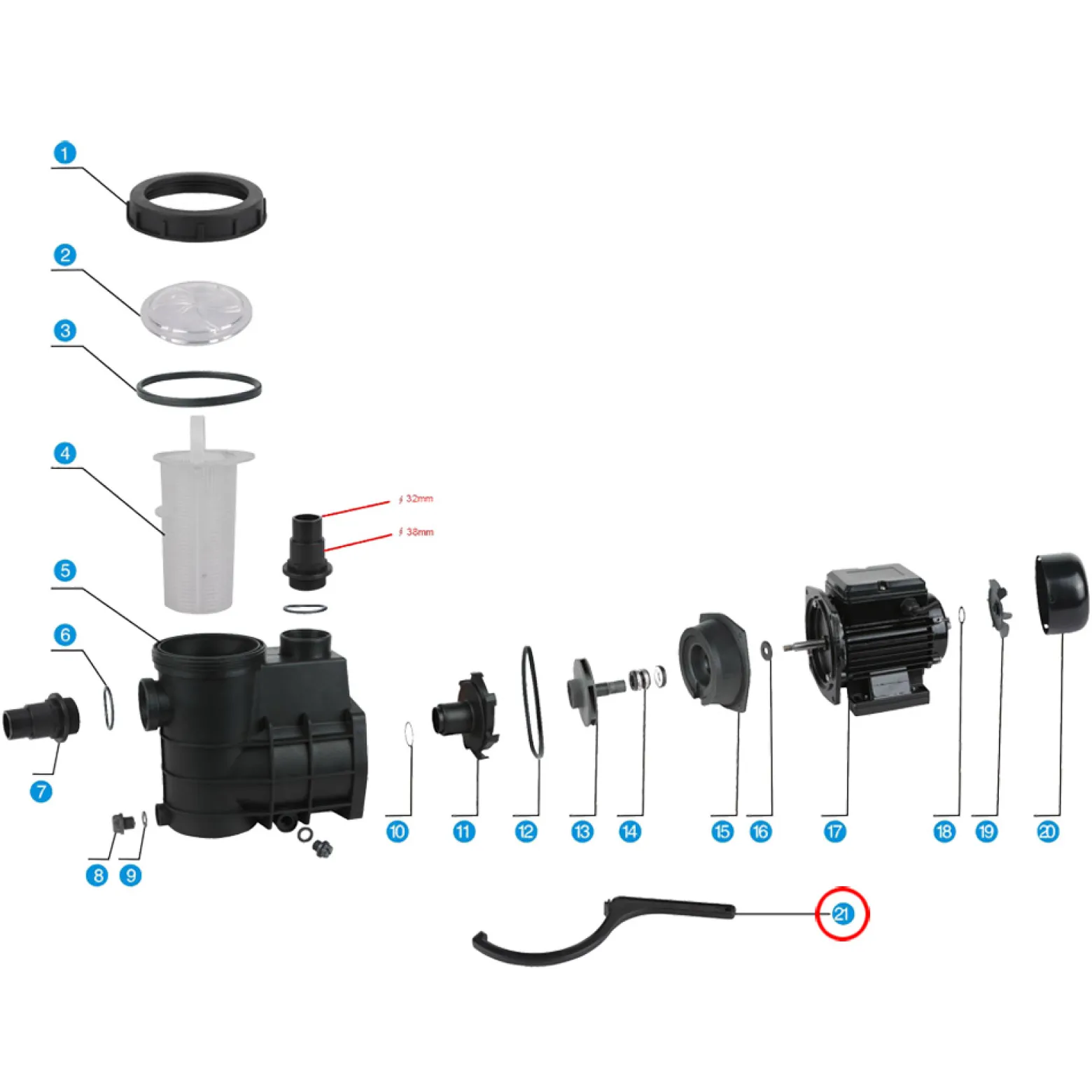 SunSun Ersatzteil für Schwimmbadpumpe Spannwerkzeug, 220 W Poolfilteranlage, Filterpumpe 5000 l/h, Pool Pumpe mit Schwimmerschalter