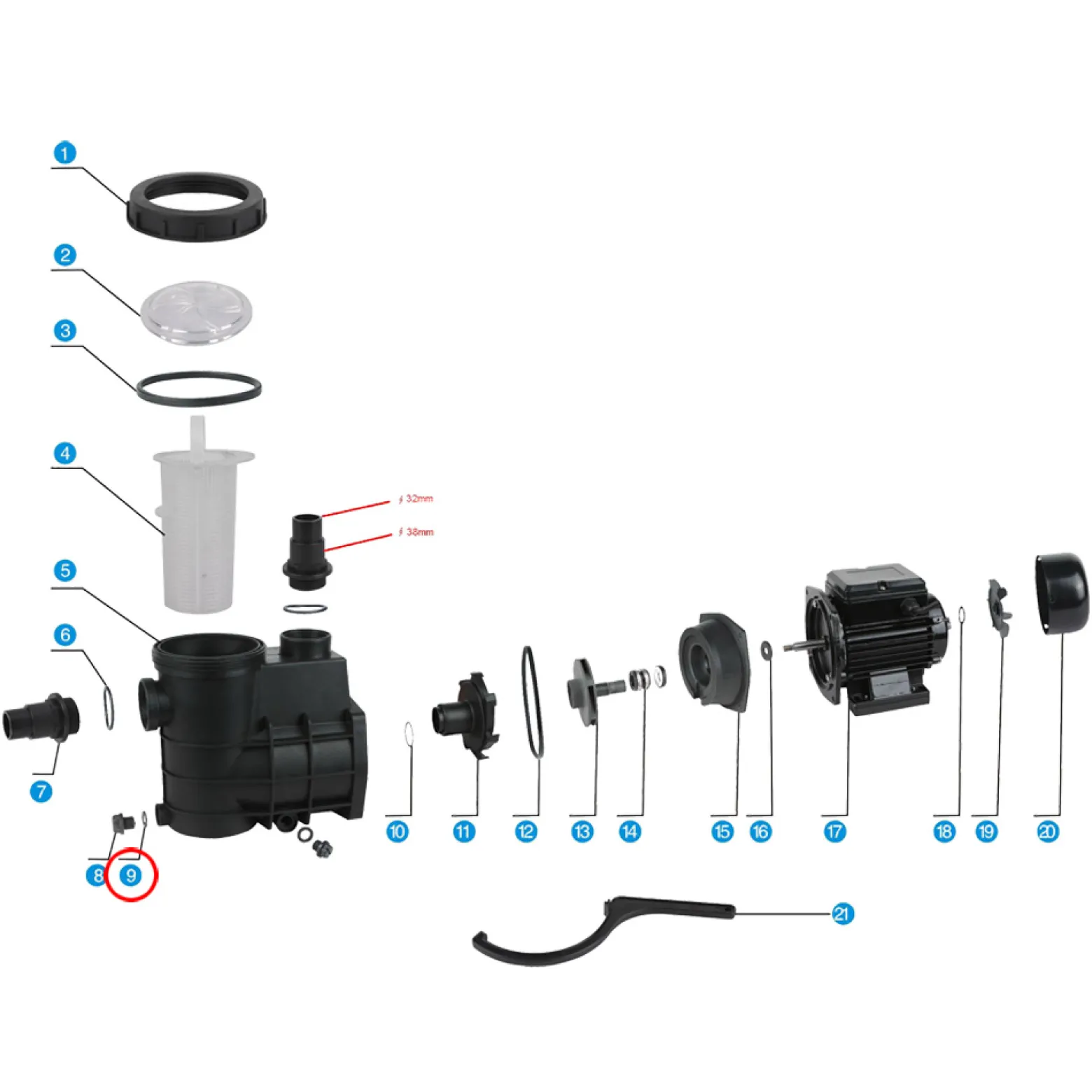 SunSun Ersatzteil für Schwimmbadpumpe Dichtung 2, 220 W Poolfilteranlage, Pool Pumpe mit Schwimmerschalter, Filterpumpe 5000 l/h