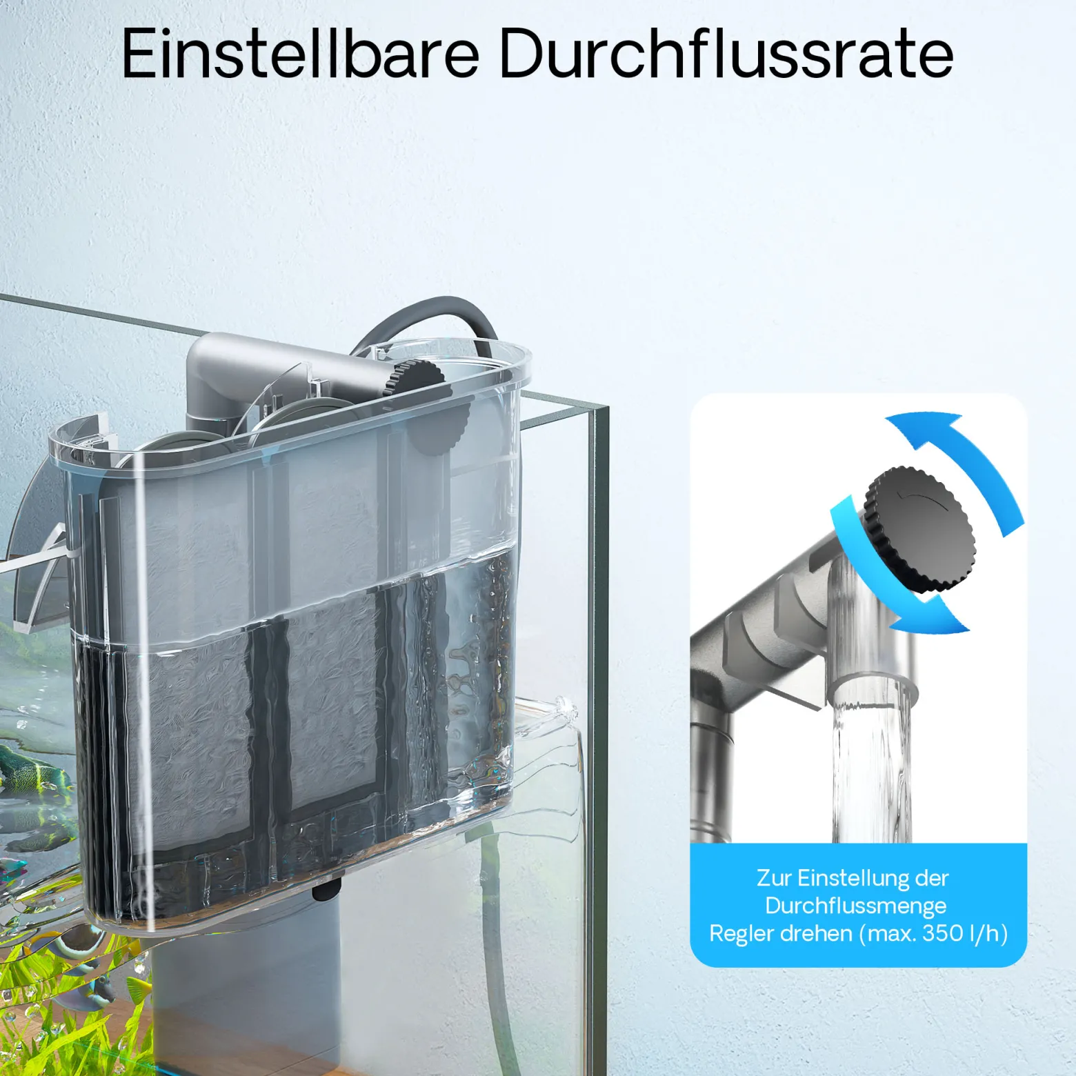SunSun HBL-303 Hang on Filter Aquarium Anhängefilter 350l/h für Aquarien bis 40l, mit Filtermedien