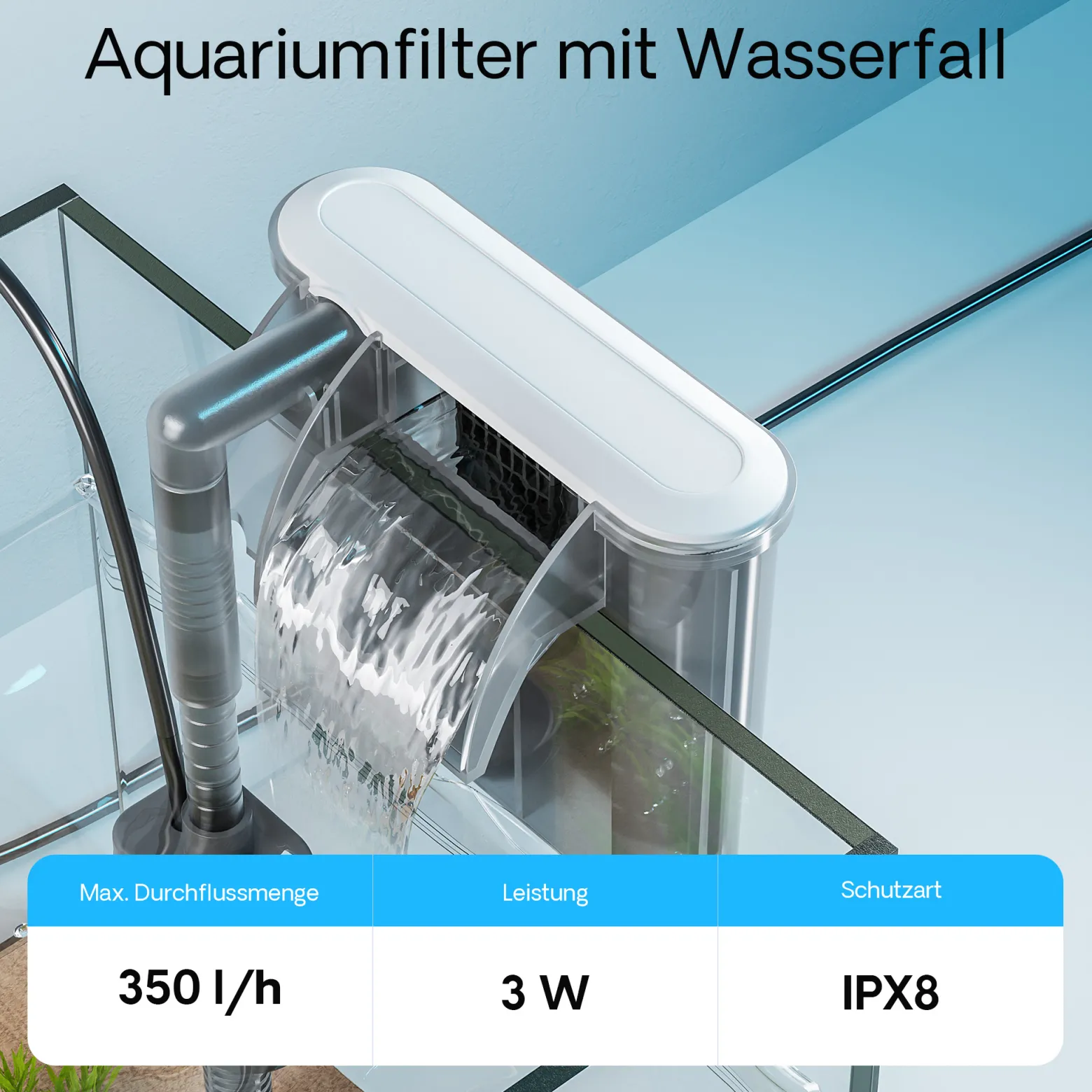 SunSun HBL-302 Hang on Filter Aquarium Anhängefilter 350l/h für Aquarien bis 20l, mit Filtermedien