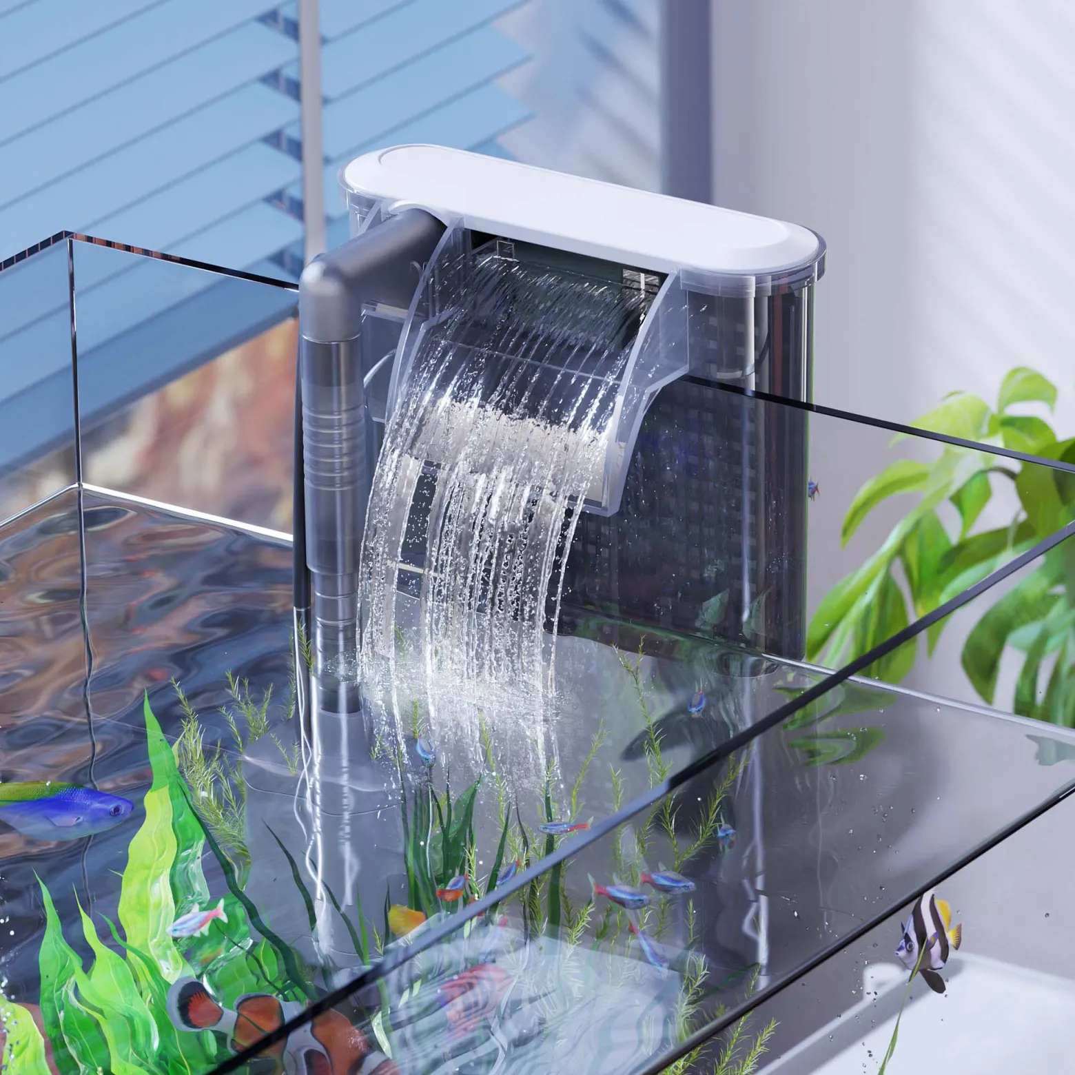 SunSun HBL-302 Hang on Filter Aquarium Anhängefilter 350l/h für Aquarien bis 20l, mit Filtermedien