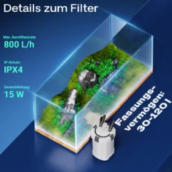 SunSun HW-504A Aquarium Außenfilter 800 L/h 15 W 4 Stufen Kammerfilter inkl Filtermaterial