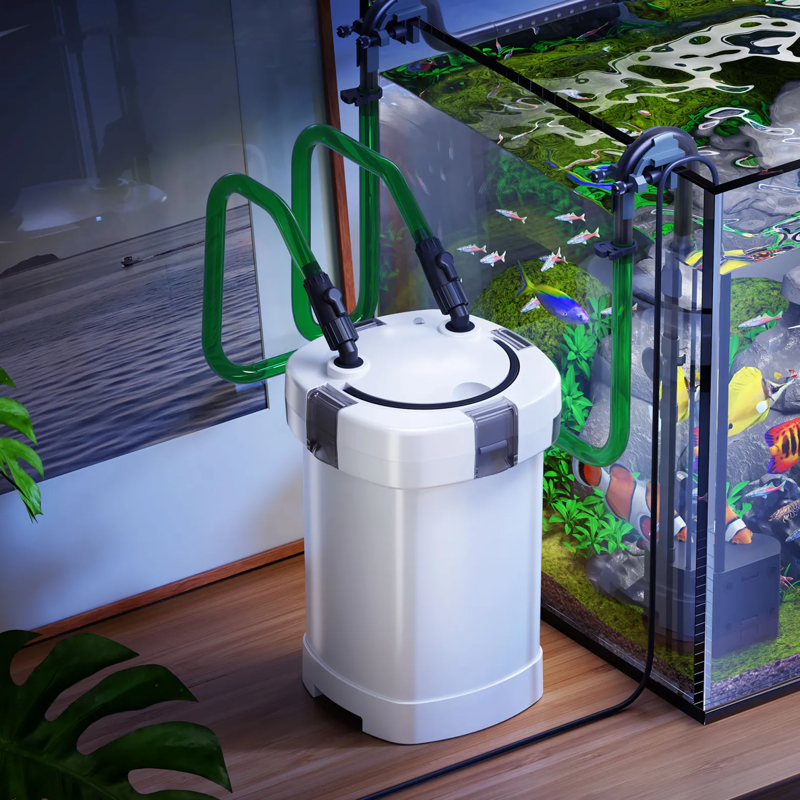 SunSun HW-505A Aquarium Außenfilter 800 L/h 15 W 4 Stufen Kammerfilter inkl Filtermaterial, Filtermedien, Filterpumpe