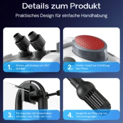 SunSun HW-304 Aquarium Außenfilter 55 W 2000 L/h 4 Stufen Kammerfilter, Filtermedien, Filterpumpe