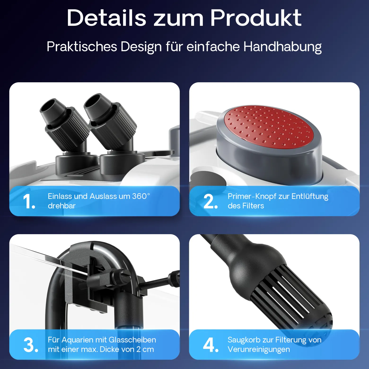 SunSun HW-304 Aquarium Außenfilter 55 W 2000 L/h 4 Stufen Kammerfilter, Filtermedien, Filterpumpe