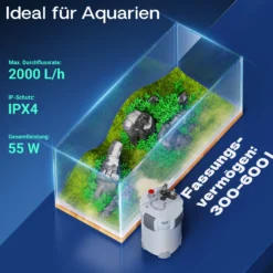 SunSun HW-404B Aquarium Außenfilter 2000 L/h 4 Stufen mit 9 W UV-Lampe, Filtermedien