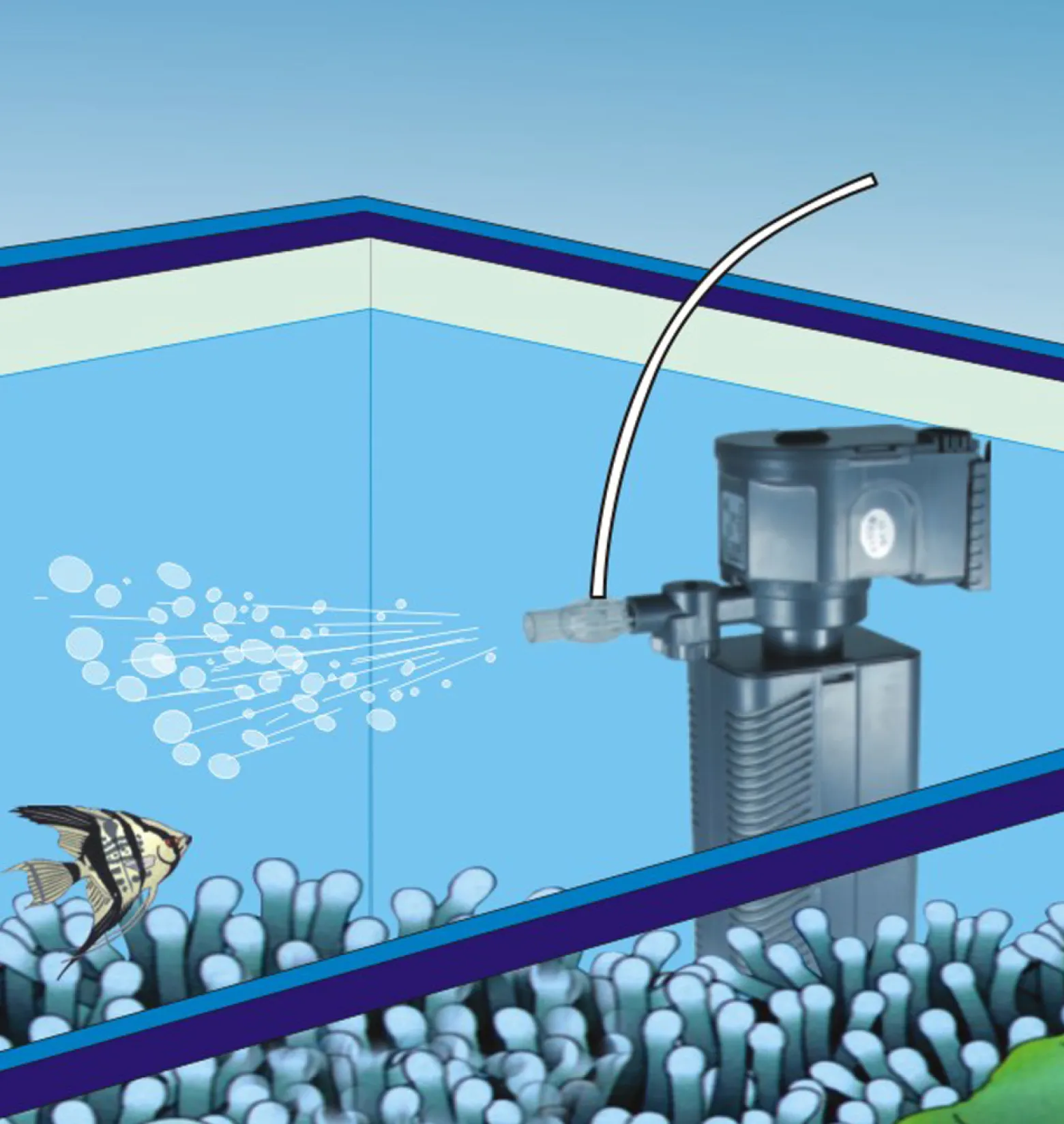SunSun JP-022F Strömungspumpe 600l/h 8W Aquarium Pumpe mit 1-stufigem Aquarium Filter und 45° schwenkbarer Düse für Süßwasser Aquarium