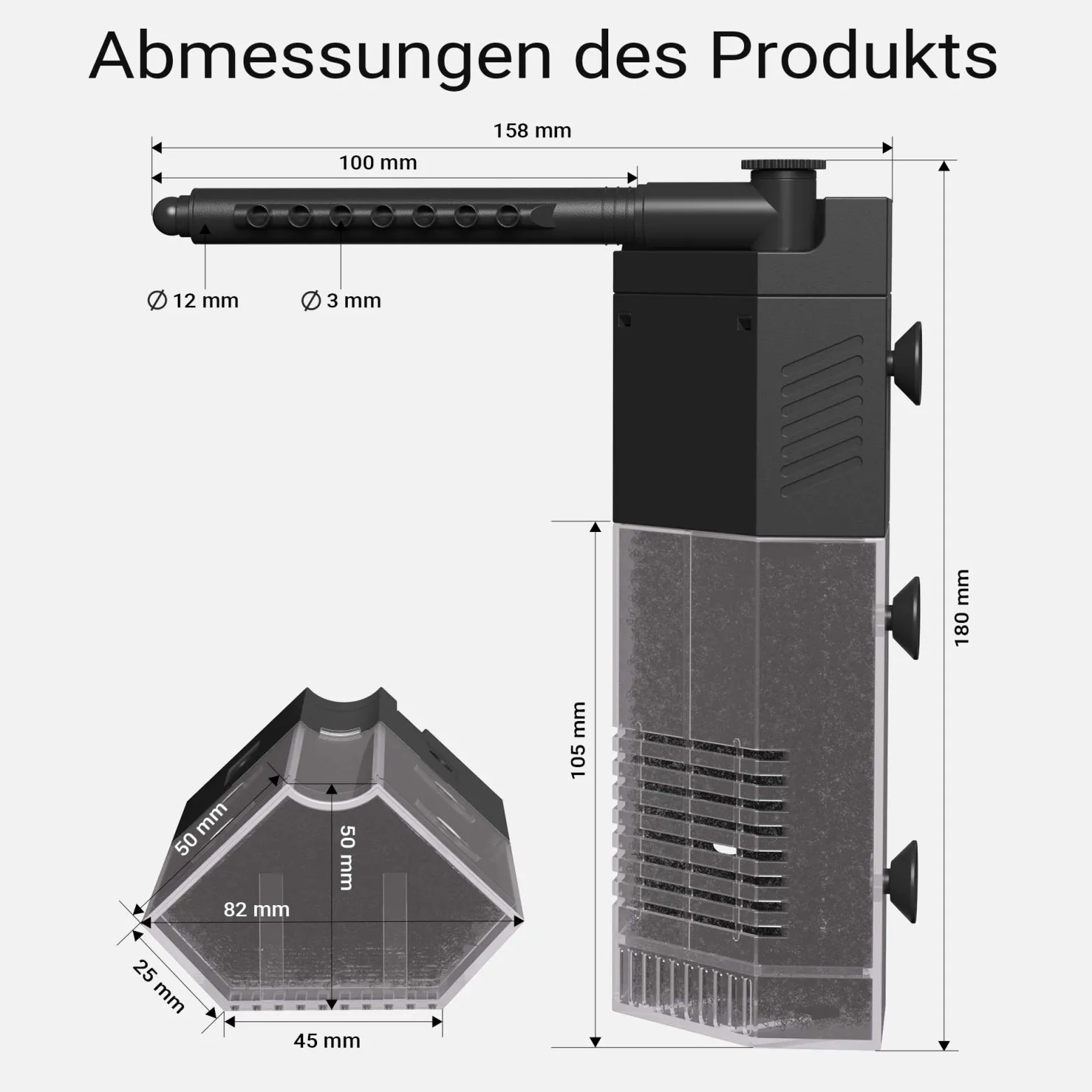 SunSun JP-092 Innenfilter Aquarium mit Pumpe 250 l/h 3W Eckfilter S für kleines Aquarium bis 40 L